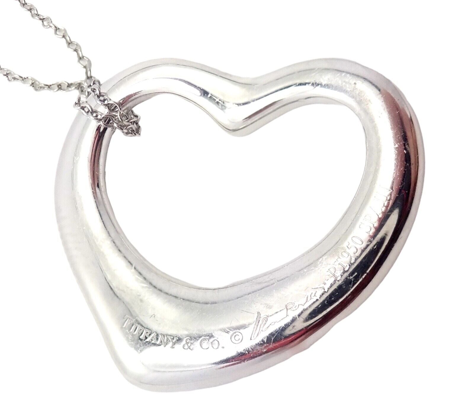 Authentic! Tiffany & Co Elsa Peretti Platinum Diamond Large Open Heart Necklace | Fortrove