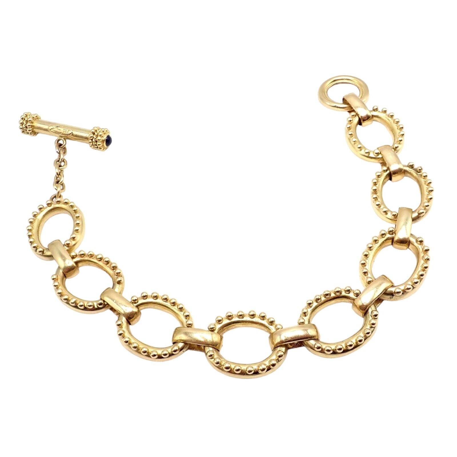 Authentic! Elizabeth Locke 18k Yellow Gold Sapphire Medium Link Toggle Bracelet | Fortrove