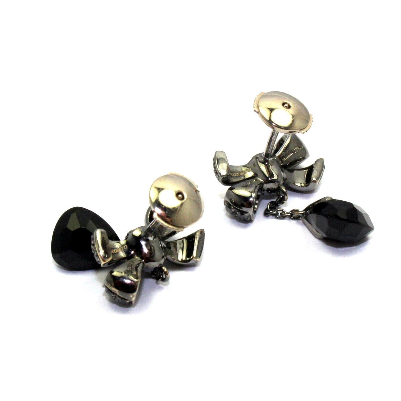 Rare! Authentic Pomellato 18k White Gold Black Diamond Onyx Drop Bow Earrings | Fortrove