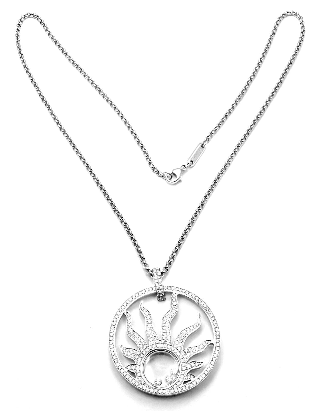 Authentic! Chopard Happy Diamond Sun 18K White Gold Pendant Necklace | Fortrove