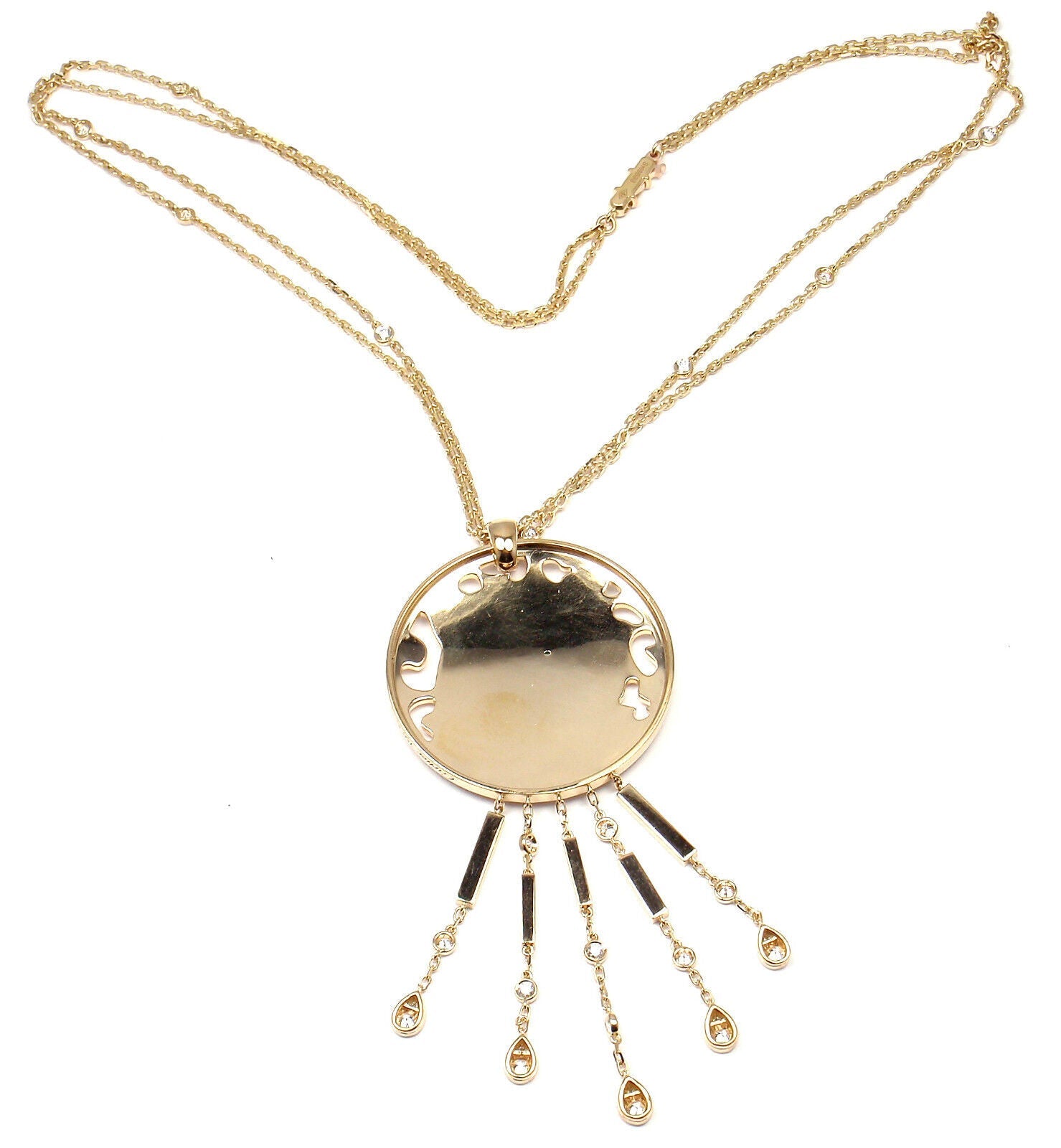 Authentic! Cartier Panther 18k Yellow Gold Diamond Tsavorite Lacquer Necklace | Fortrove