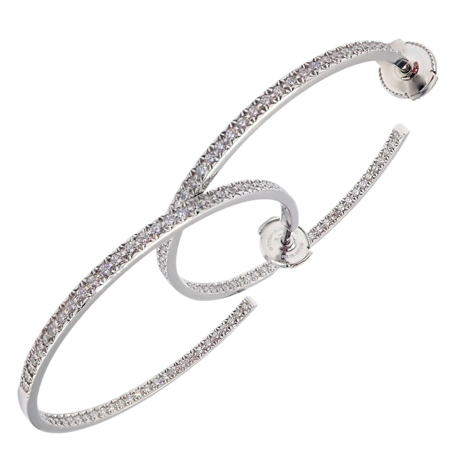 Authentic! Tiffany & Co Platinum Metro Diamond Large Inside Out Hoop Earrings | Fortrove