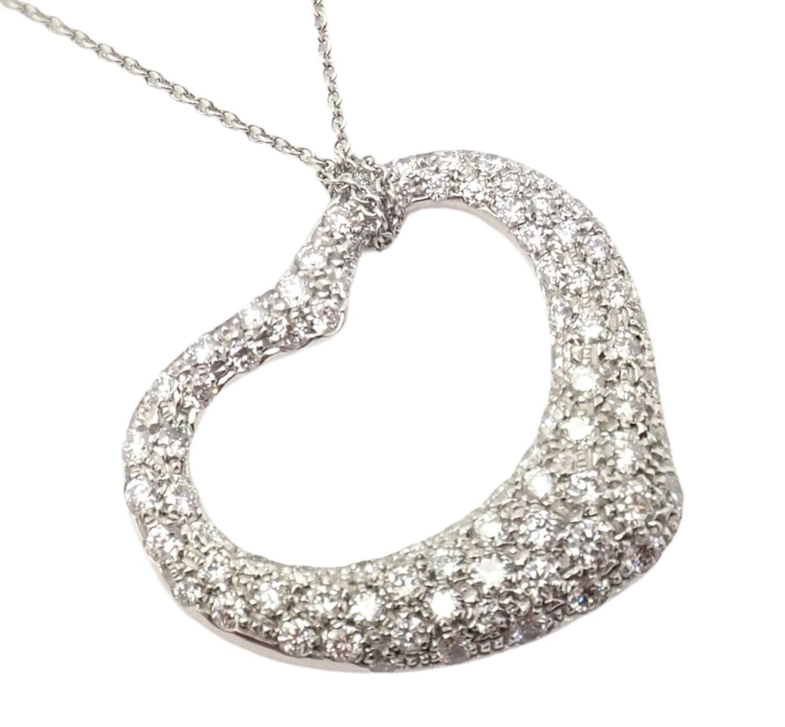 Authentic! Tiffany & Co Elsa Peretti Platinum Diamond Large Open Heart Necklace | Fortrove