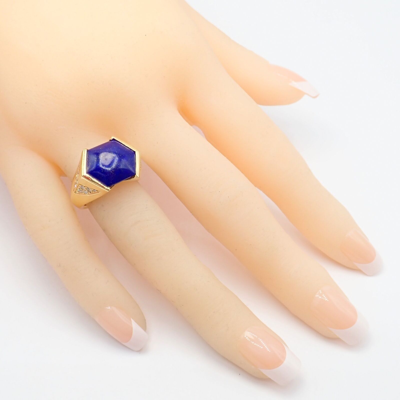 Authentic! Julius Cohen 18k Yellow Gold Diamond Lapis Ring | Fortrove