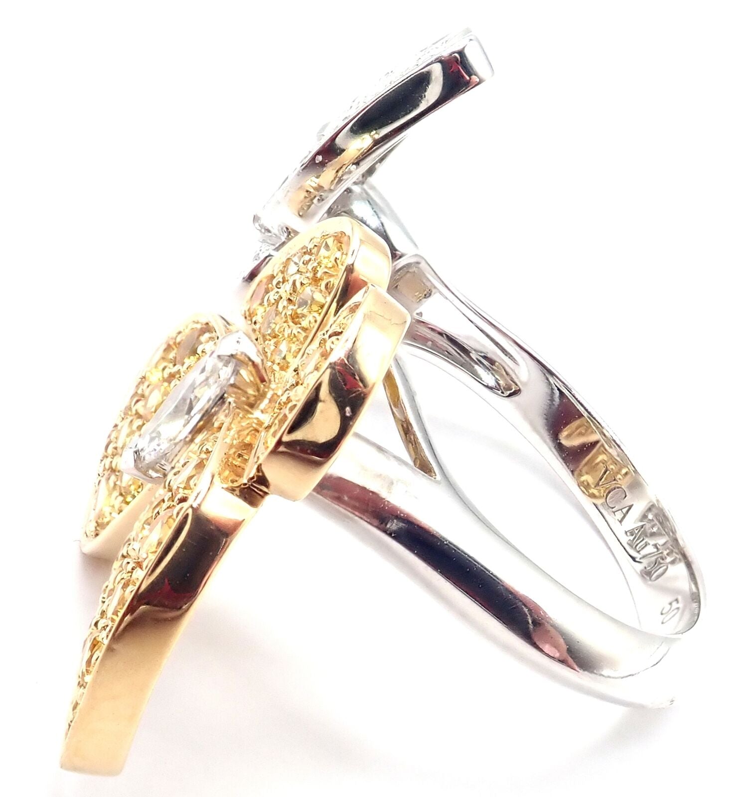 Van Cleef & Arpels 18k Gold Diamond Sapphire Two Butterfly Between Finger Ring | Fortrove