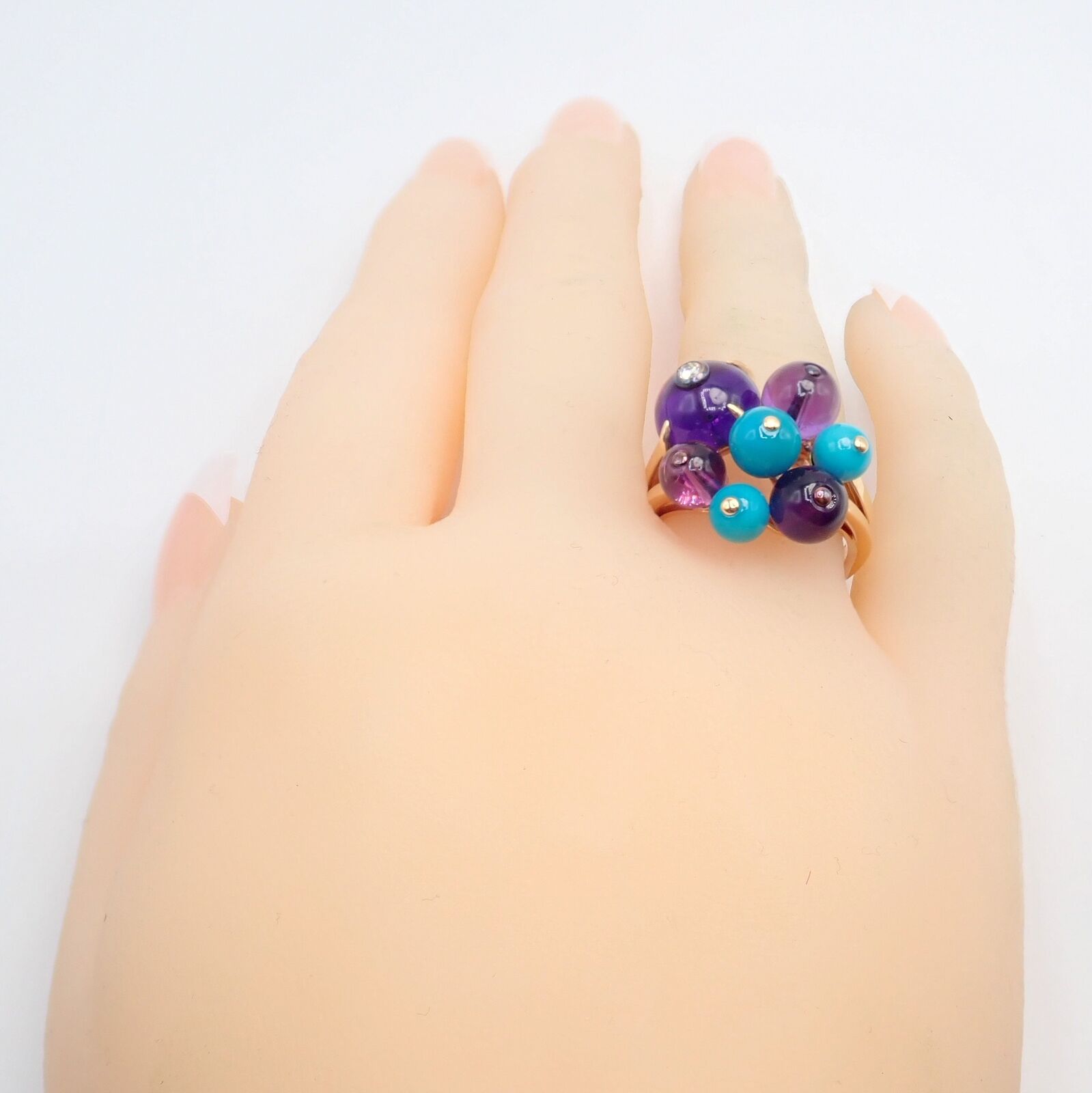 Rare! Authentic Cartier 18k Rose Gold Turquoise Diamond Delices De Goa Ring | Fortrove