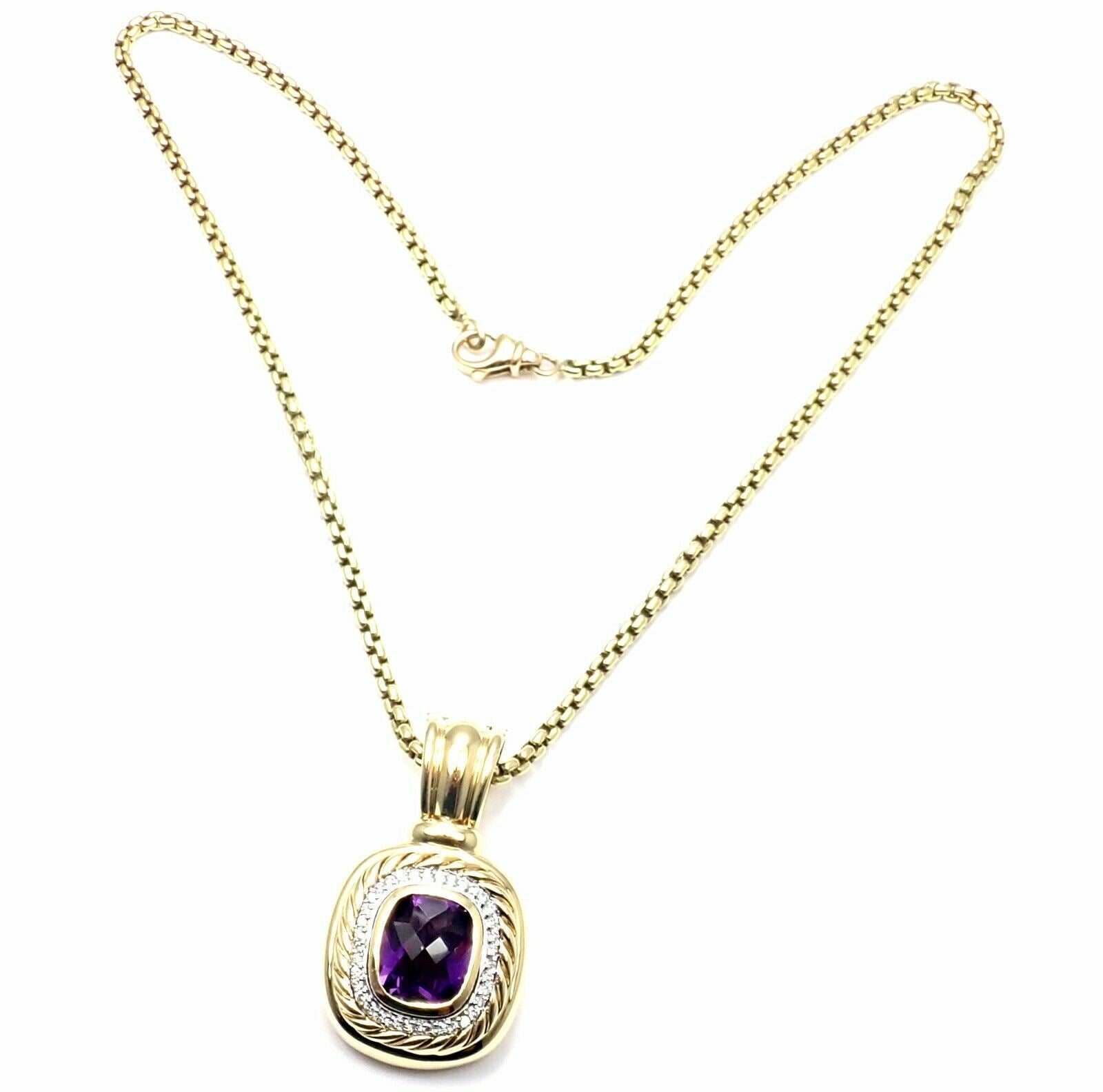 David Yurman Cable 18k Yellow Gold Amethyst Diamond Large Pendant Chain Necklace | Fortrove