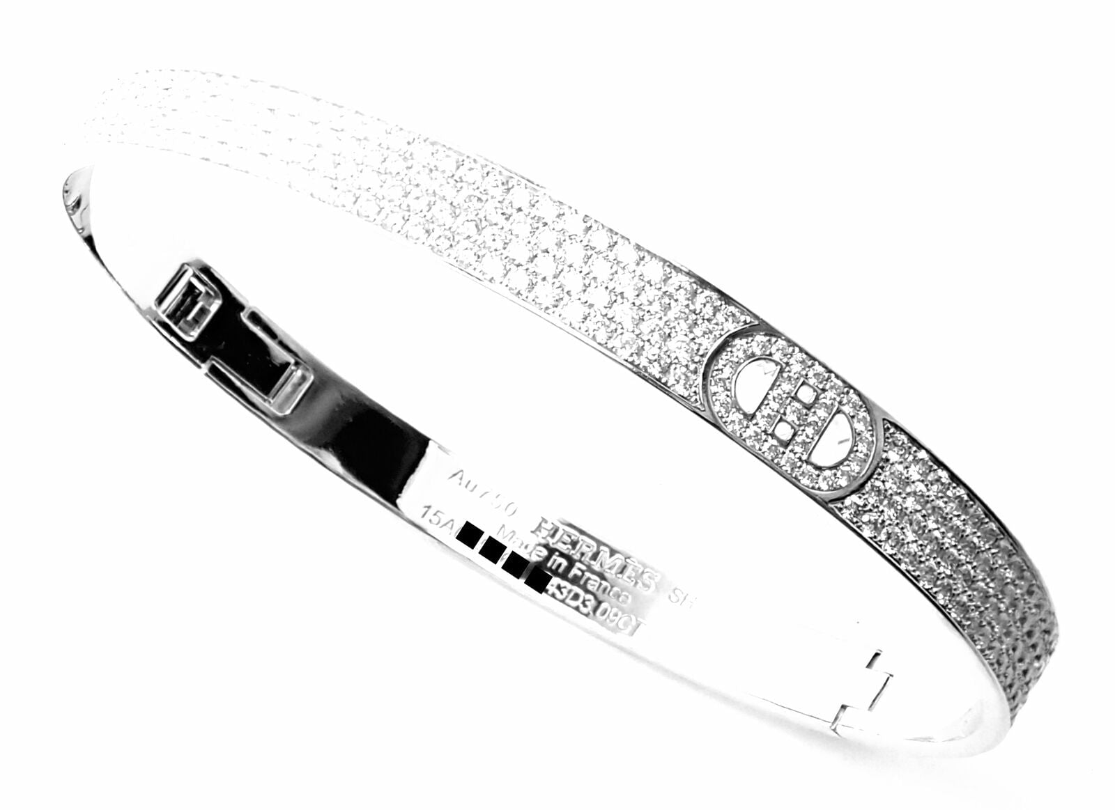Authentic! Hermes H D'Ancre 18k White Gold Diamond Small Model Bangle Bracelet | Fortrove