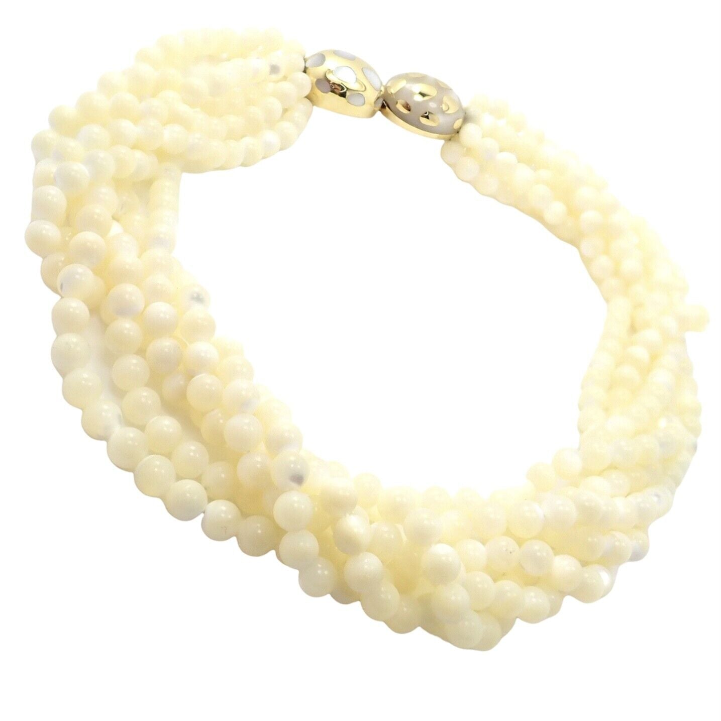 Tiffany & Co Cummings 18k Gold Mother Of Pearl Bead Torsade Inlaid Necklace | Fortrove