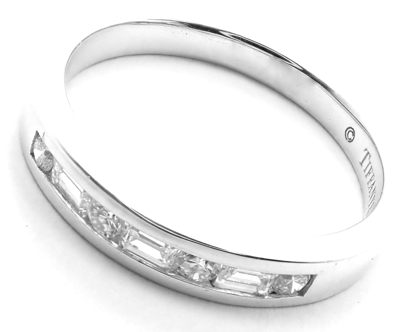 Authentic! Tiffany & Co 18k White Gold Diamond Channel Set Band Ring | Fortrove