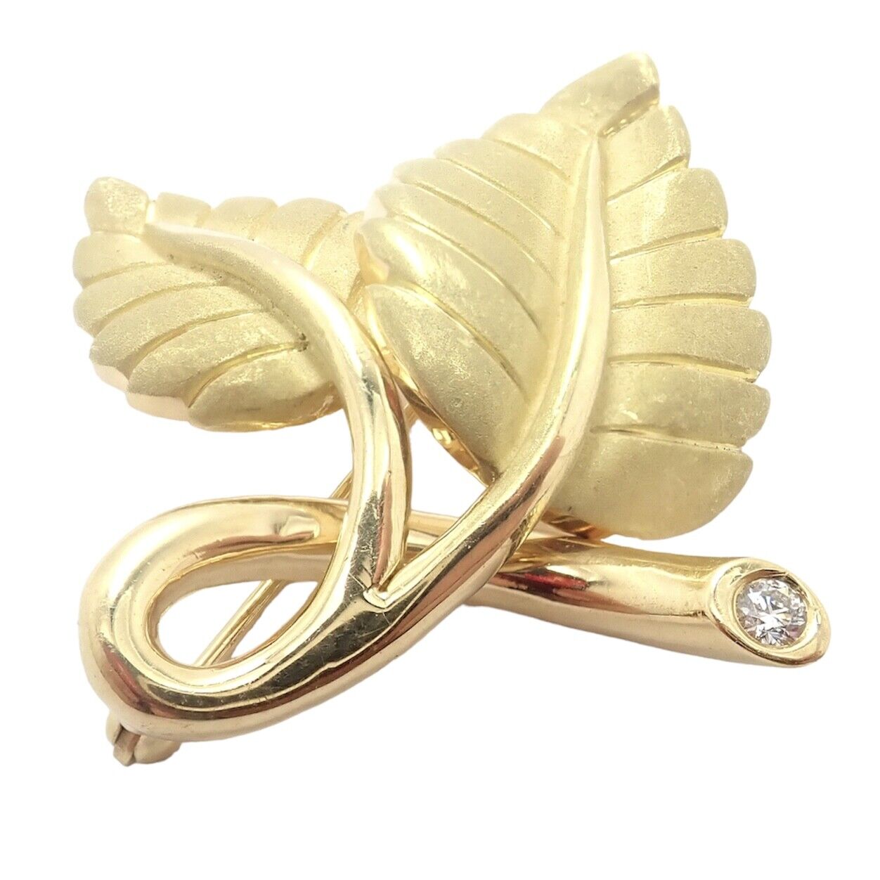 Tiffany & Co 18k Yellow Gold Diamond Leaf Pin Brooch 2003 | Fortrove