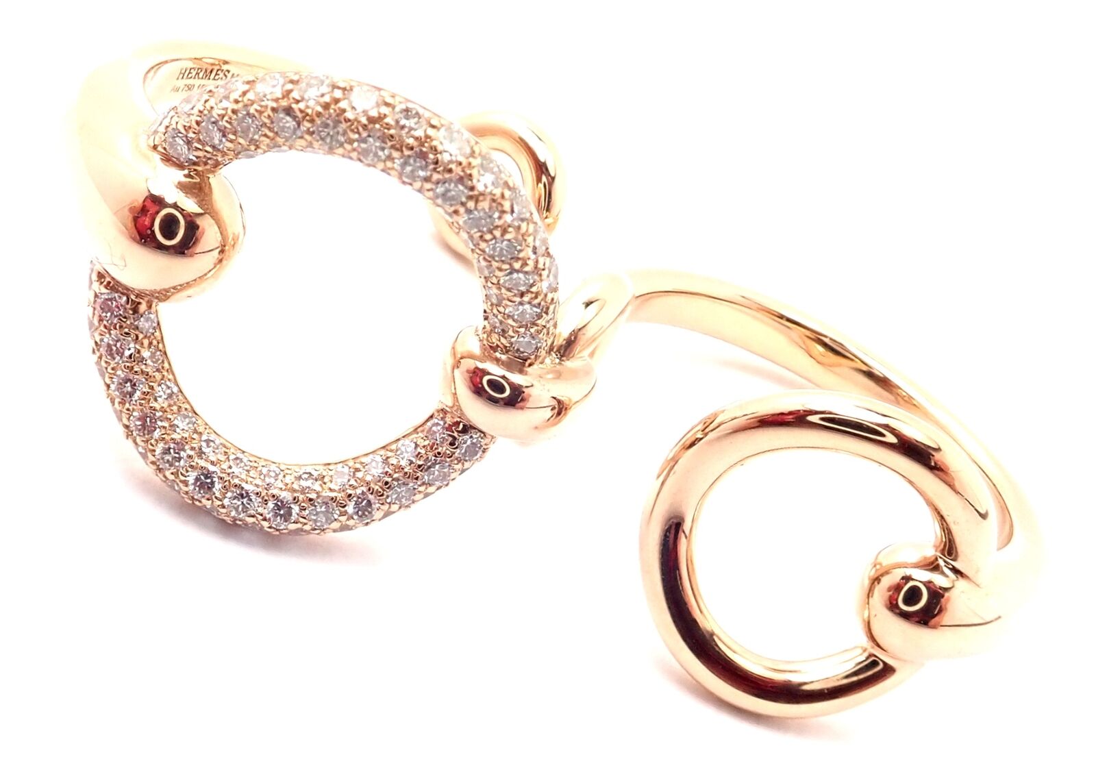 Authentic! Hermes 18k Rose Gold Diamond Filet d'Or Large Model Double Band Ring | Fortrove