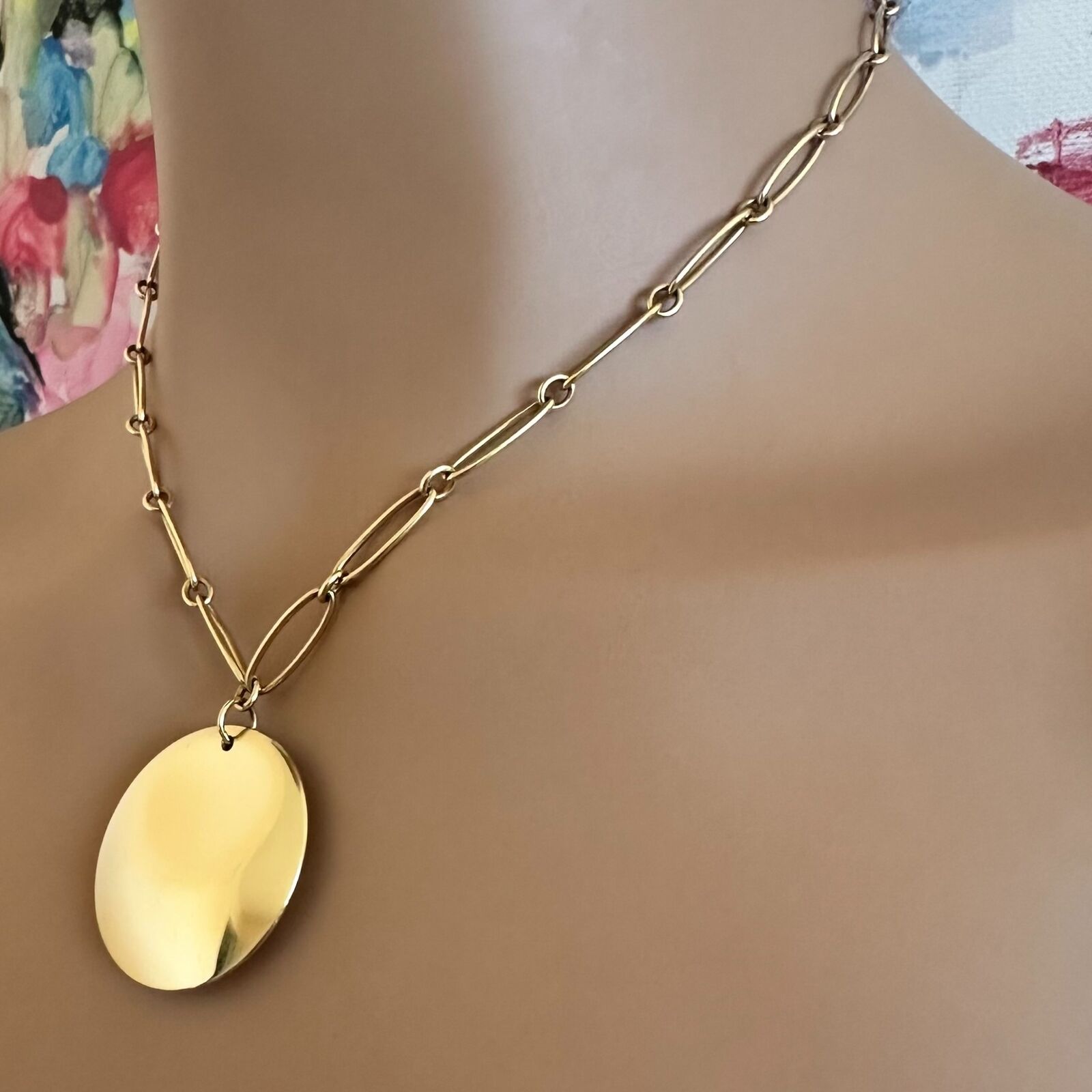 Authentic! Tiffany & Co Peretti 18k Yellow Gold 30mm Disc Pendant Necklace | Fortrove