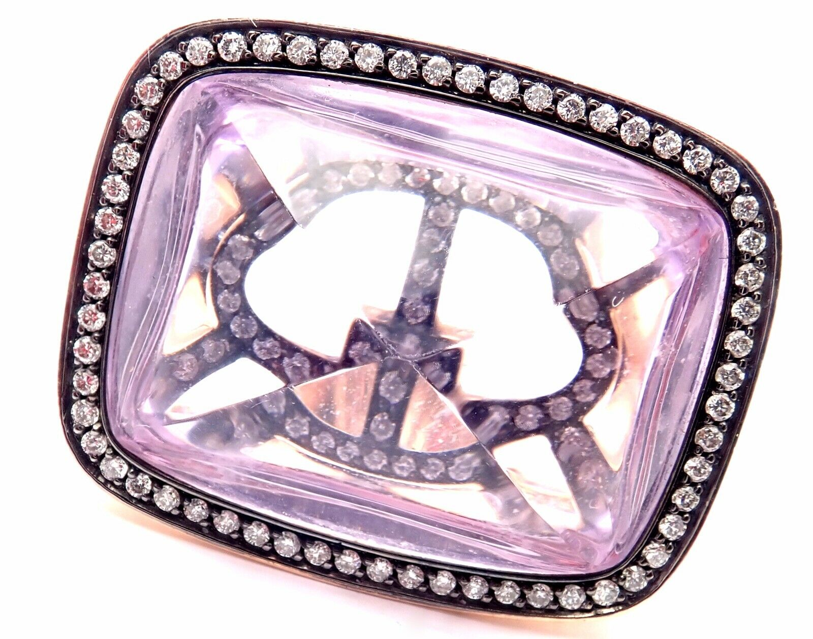 Rare! Authentic Hermes 18k Rose Gold Diamond Large Amethyst Ring | Fortrove
