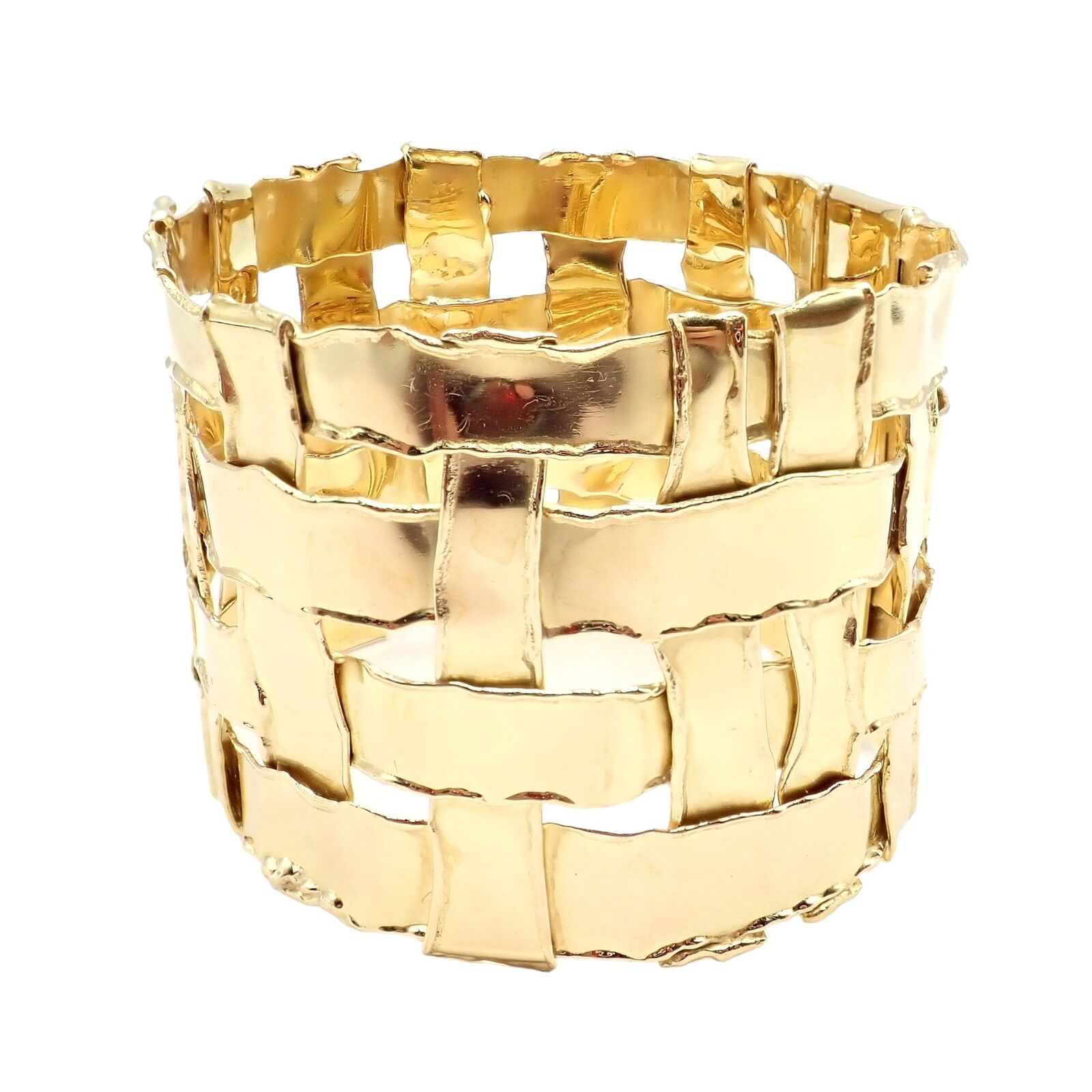 Authentic! Vintage Tiffany & Co 18k Yellow Gold Basket Weave Wide Bracelet | Fortrove