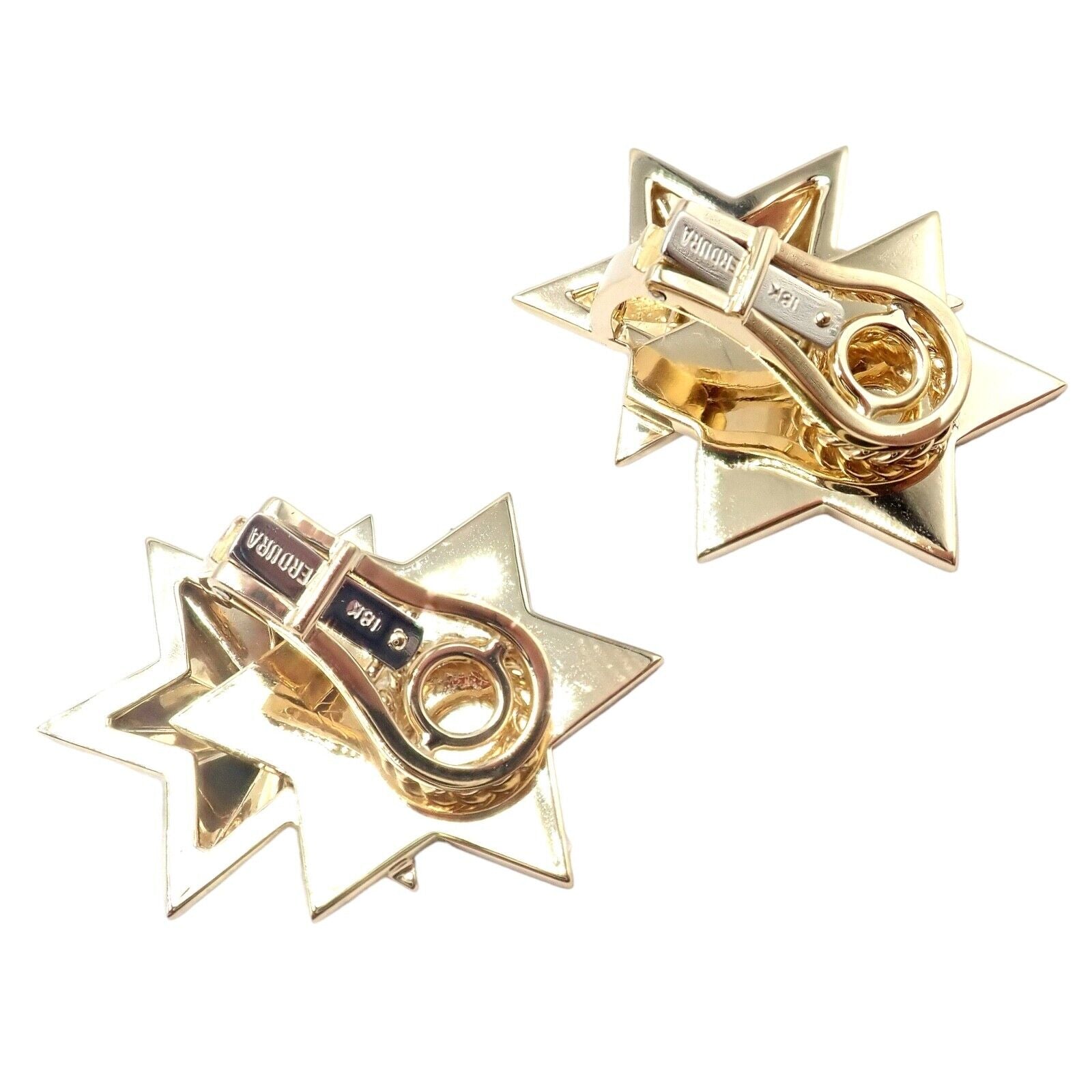 Verdura Jewelry & Watches:Fine Jewelry:Earrings Authentic! Verdura 18k Yellow Gold Diamond Black Enamel Double Star Earrings