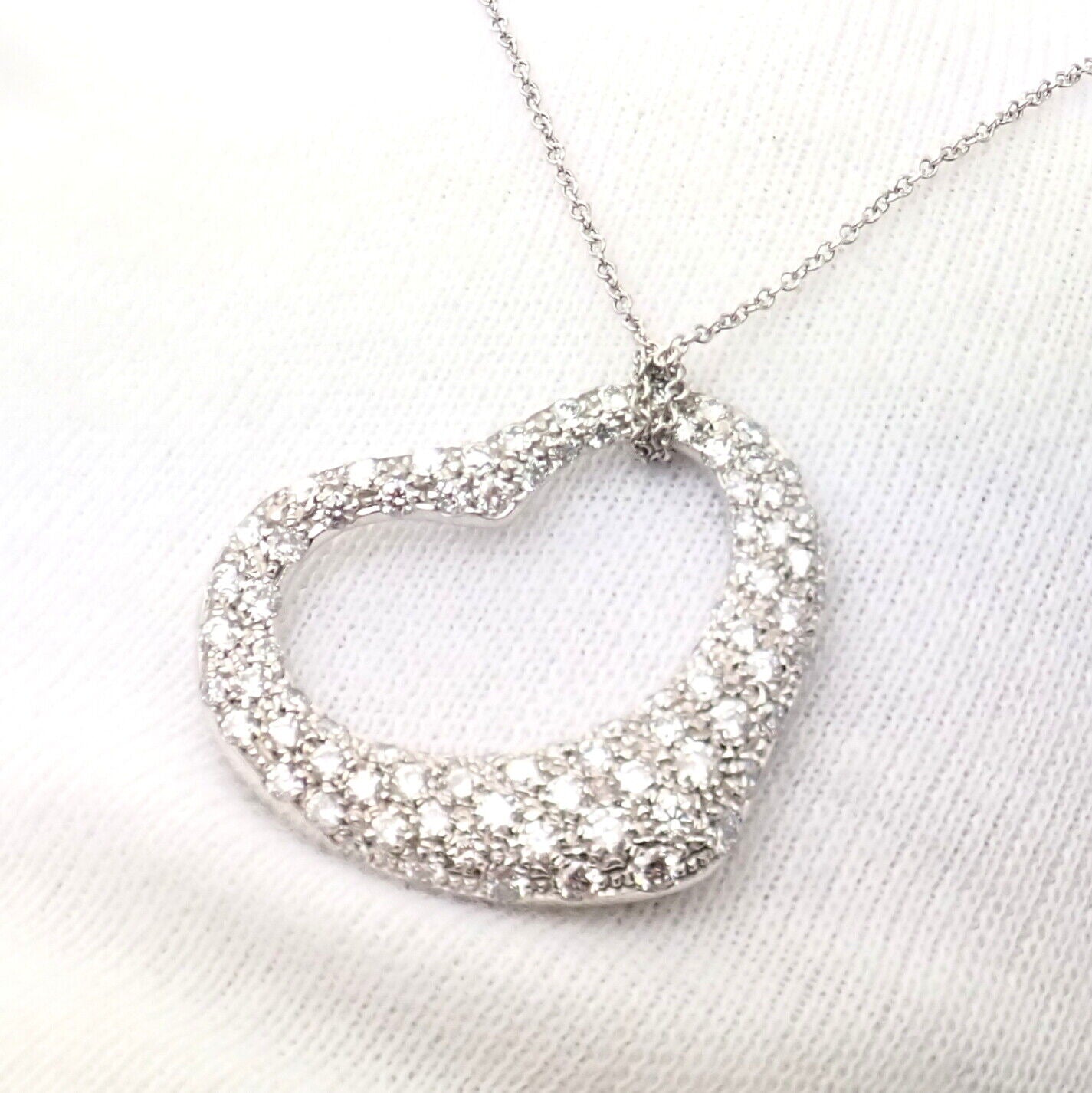 Authentic! Tiffany & Co Elsa Peretti Platinum Diamond Large Open Heart Necklace | Fortrove