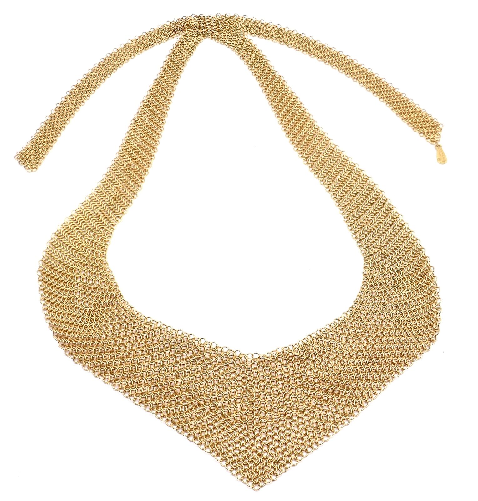Vintage! Authentic Tiffany & Co Peretti 20k Yellow Gold Mesh Bib Scarf Necklace | Fortrove