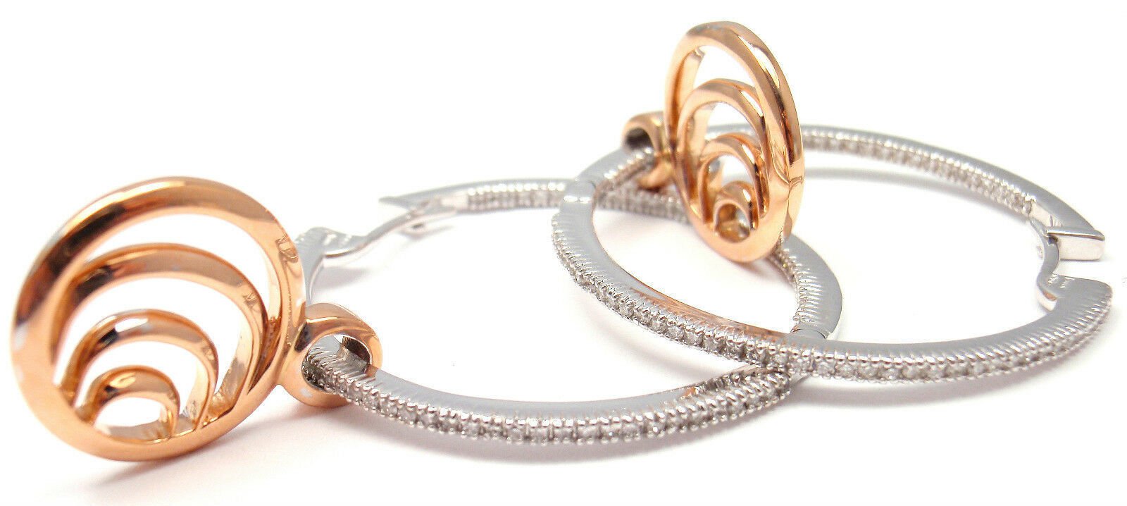 Authentic! Damiani 18k Rose/White Gold Diamond Hoop Earrings | Fortrove