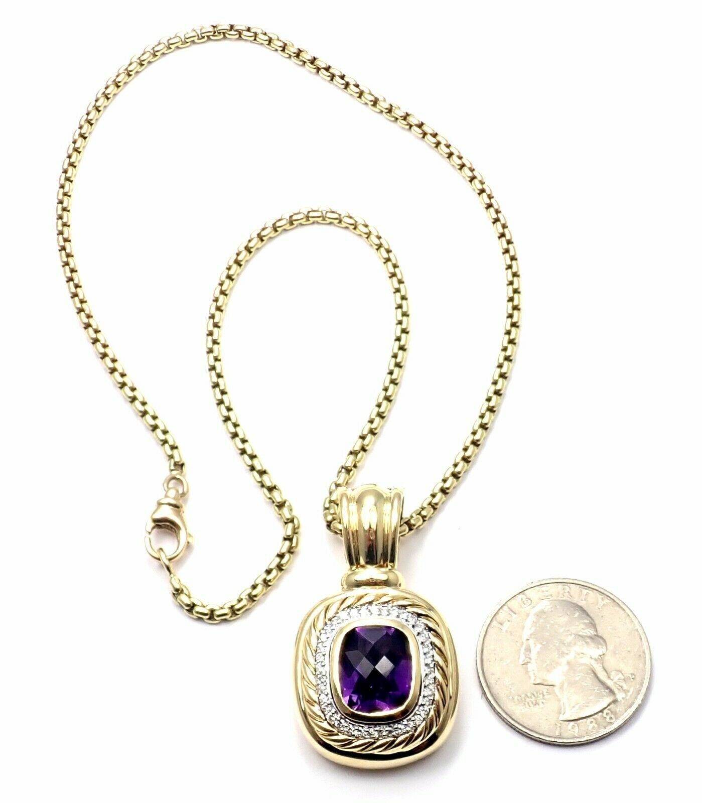David Yurman Cable 18k Yellow Gold Amethyst Diamond Large Pendant Chain Necklace | Fortrove
