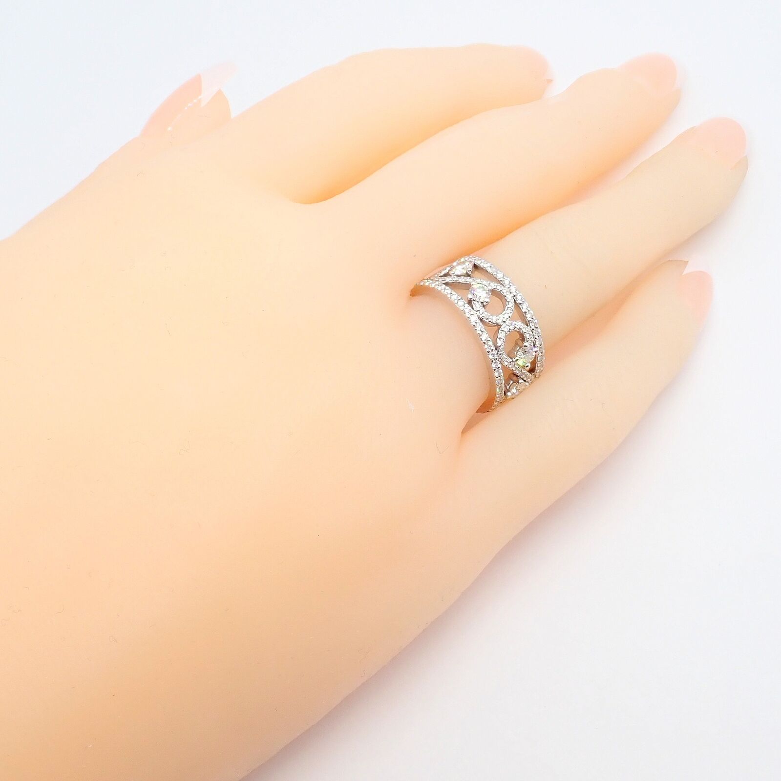 Authentic! Tiffany & Co Platinum Diamond Enchant Scroll Wide Band Ring Size 6 | Fortrove