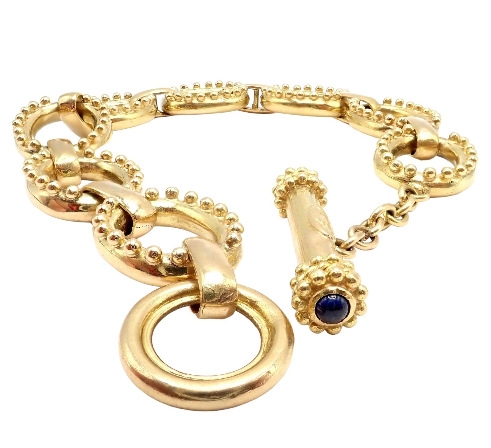 Authentic! Elizabeth Locke 18k Yellow Gold Sapphire Medium Link Toggle Bracelet | Fortrove