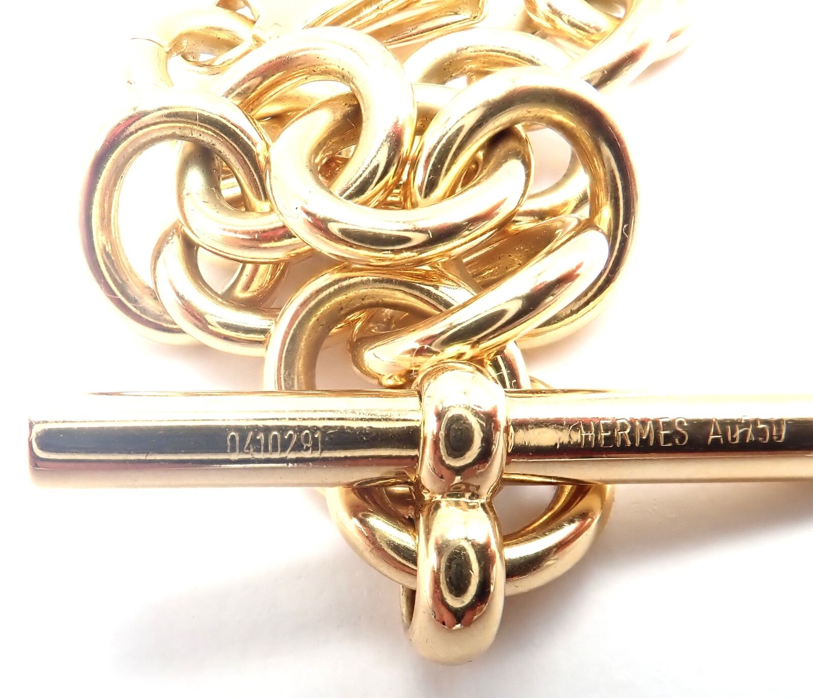 Authentic! Hermes 18k Yellow Gold Heavy Link Toggle With Two Charms Bracelet | Fortrove