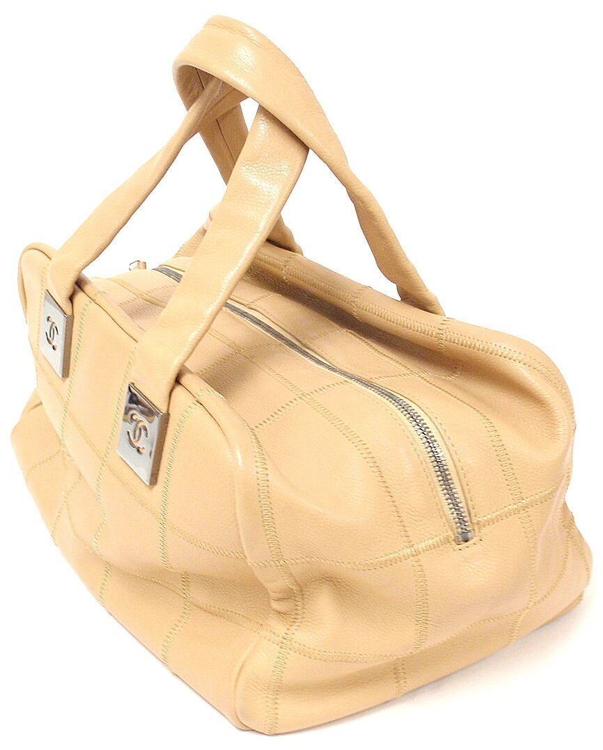 AUTHENTIC 2004 CHANEL LAX SQUARE STITCH CAFE o'LAIT SOFT CAVIAR LEATHER HANDBAG | Fortrove