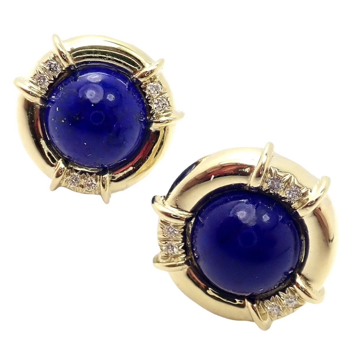 Authentic! Tiffany Co 18k Yellow Gold Diamond Lapis Lazuli Earrings