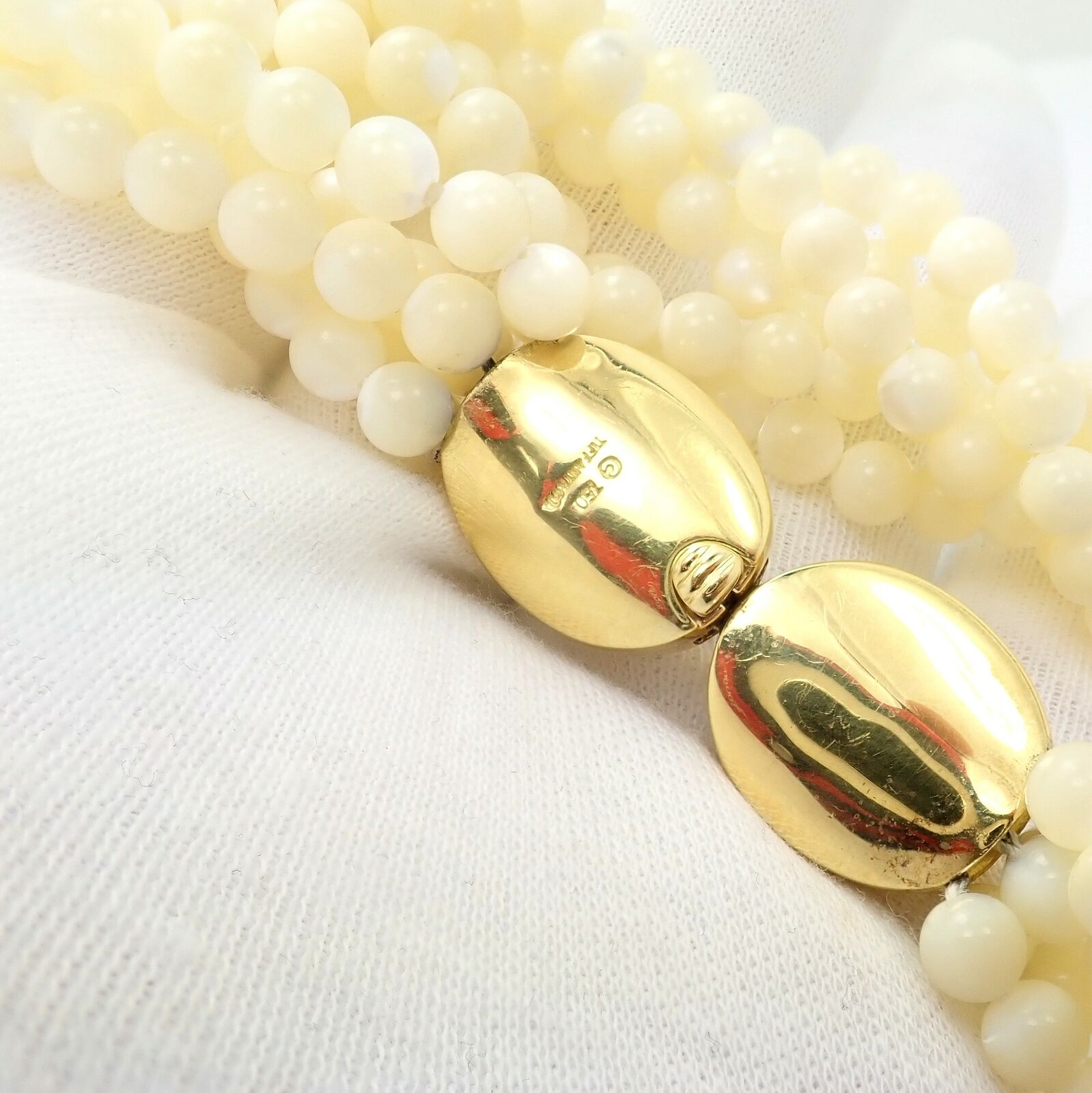Tiffany & Co Cummings 18k Gold Mother Of Pearl Bead Torsade Inlaid Necklace | Fortrove