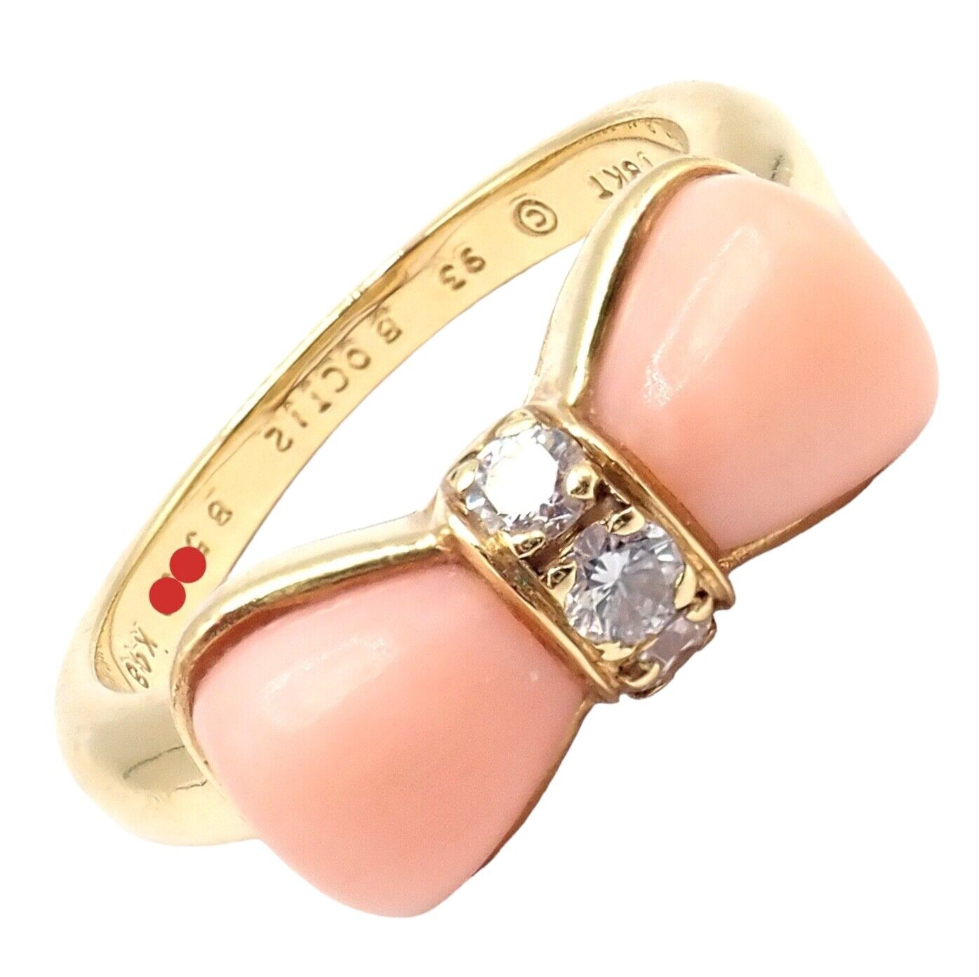 Rare! Authentic Van Cleef & Arpels 18k Yellow Gold Coral Diamond Bow Ring sz 5 | Fortrove