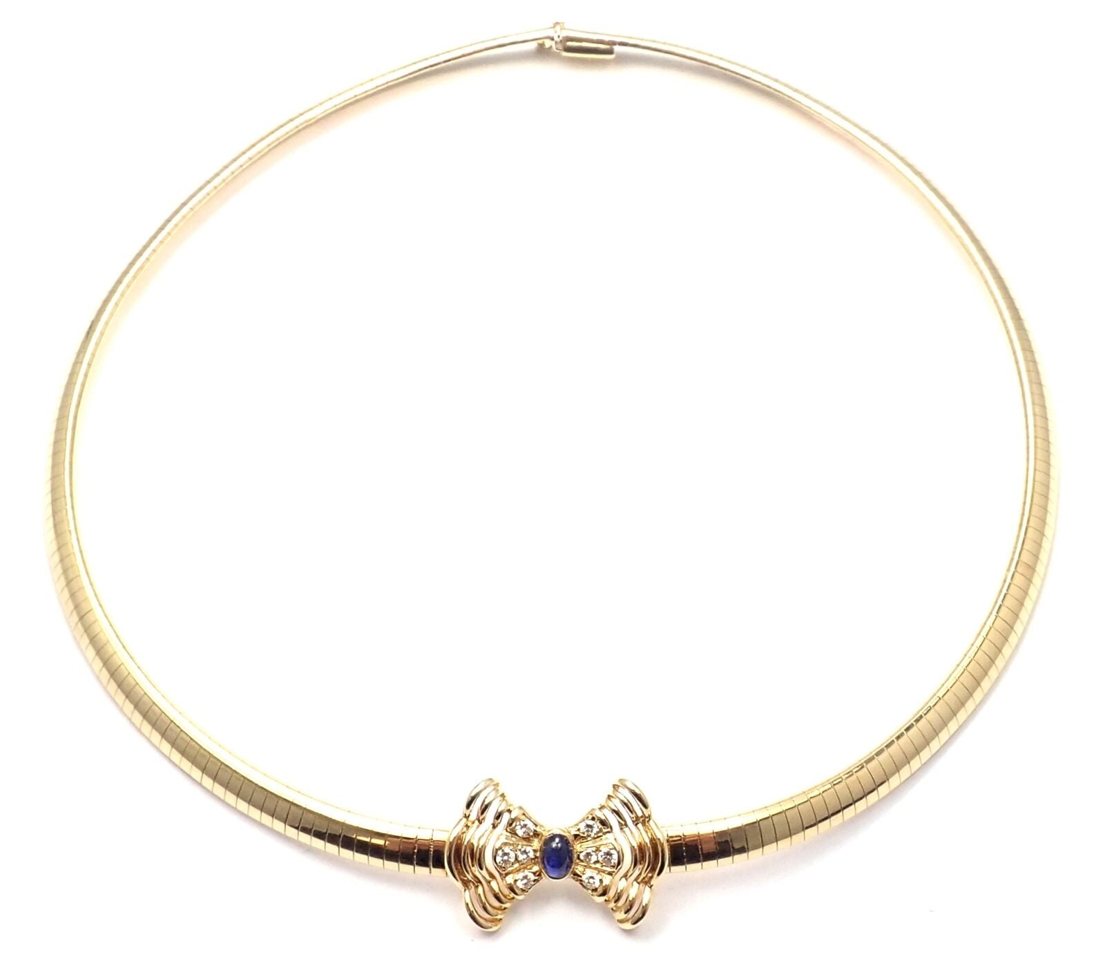 Rare! Authentic Christian Dior 18k Yellow Gold Diamond Sapphire Bow Necklace | Fortrove