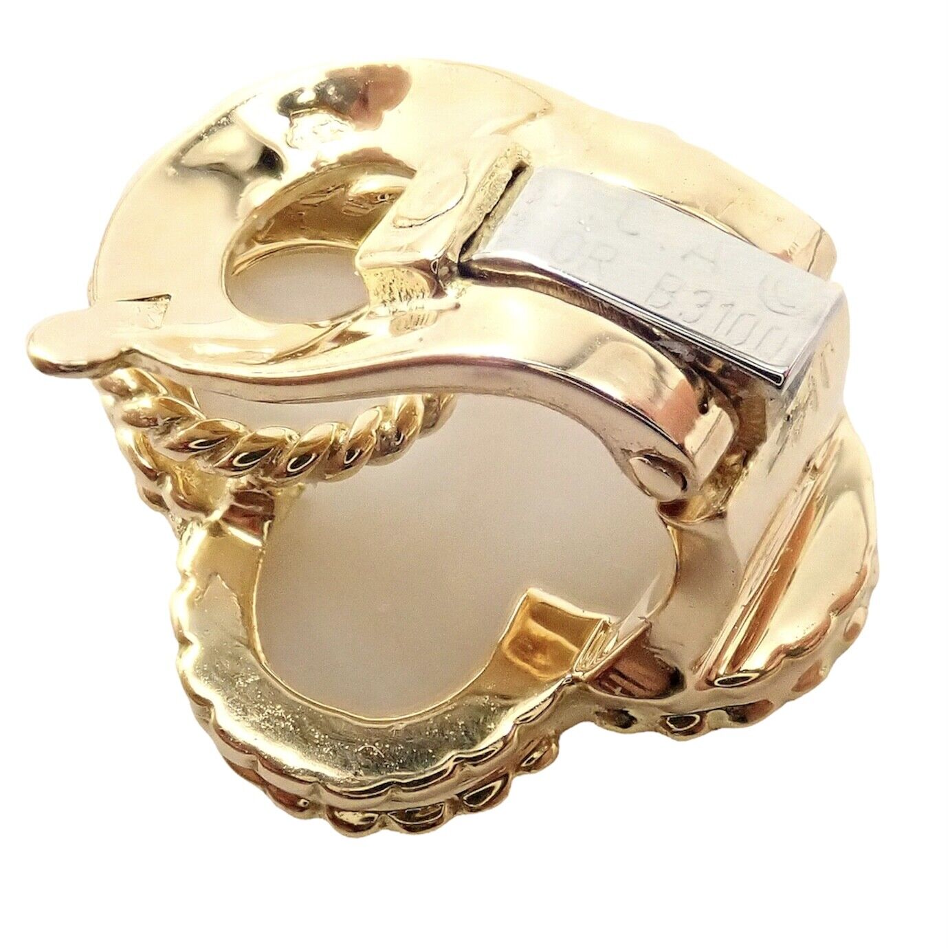 Rare! Van Cleef & Arpels Vintage Alhambra 18k Yellow Gold White Coral Earrings | Fortrove