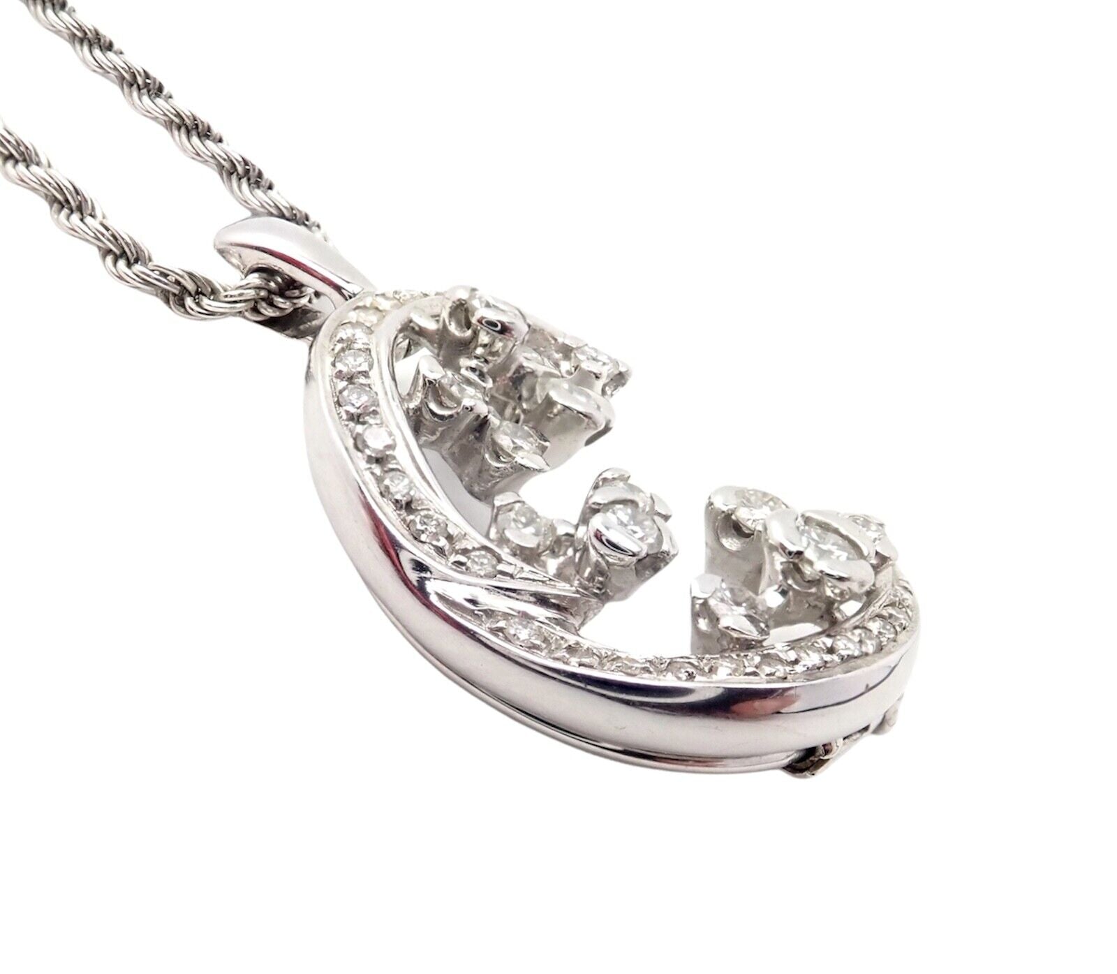 Rare Damiani 18k White Gold 1ctw Diamond Moon And Stars Pendant Necklace | Fortrove