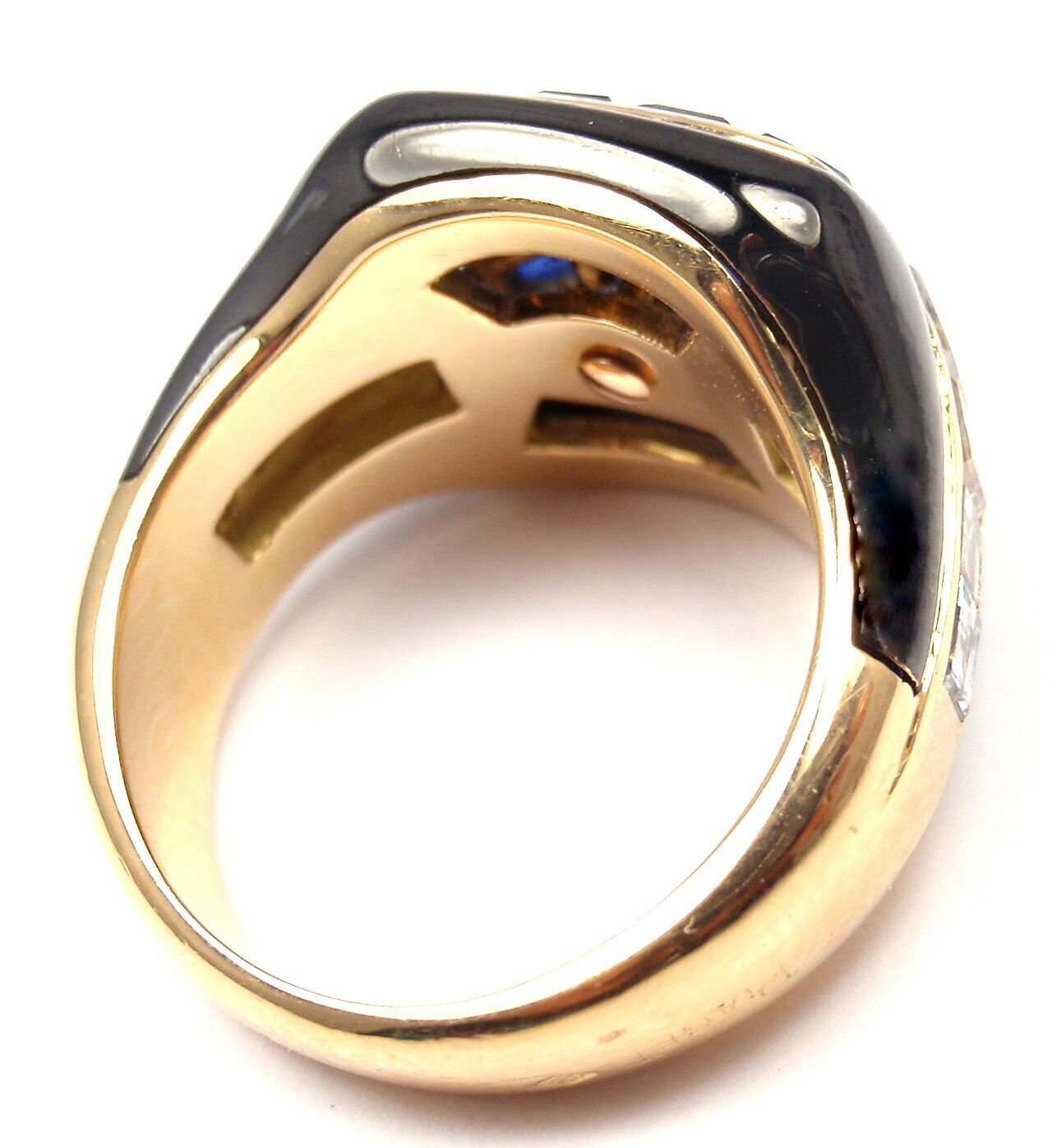 Authentic! Piaget 18k Yellow Gold Diamond Invisible Set Sapphire Enamel Ring | Fortrove