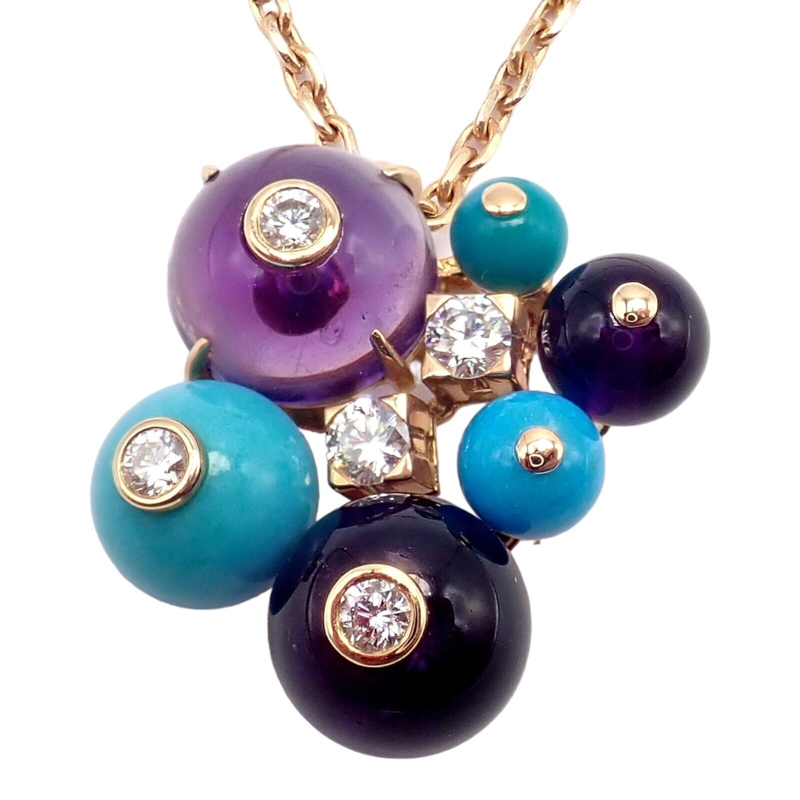 Rare! Authentic Cartier 18k Rose Gold Turquoise Diamond Delices De Goa Necklace | Fortrove