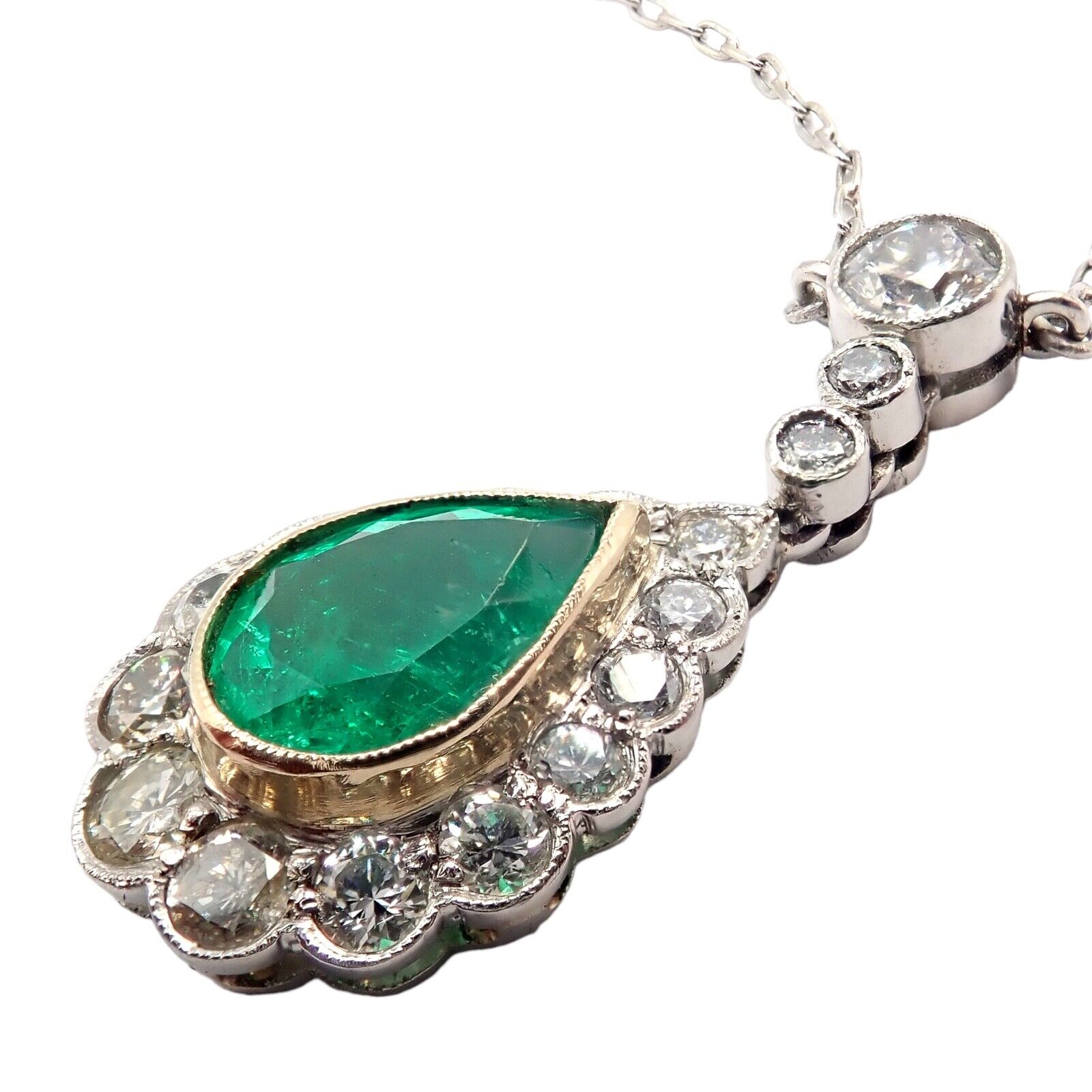 Vintage Estate Platinum Diamond Emerald Earrings Necklace Set | Fortrove