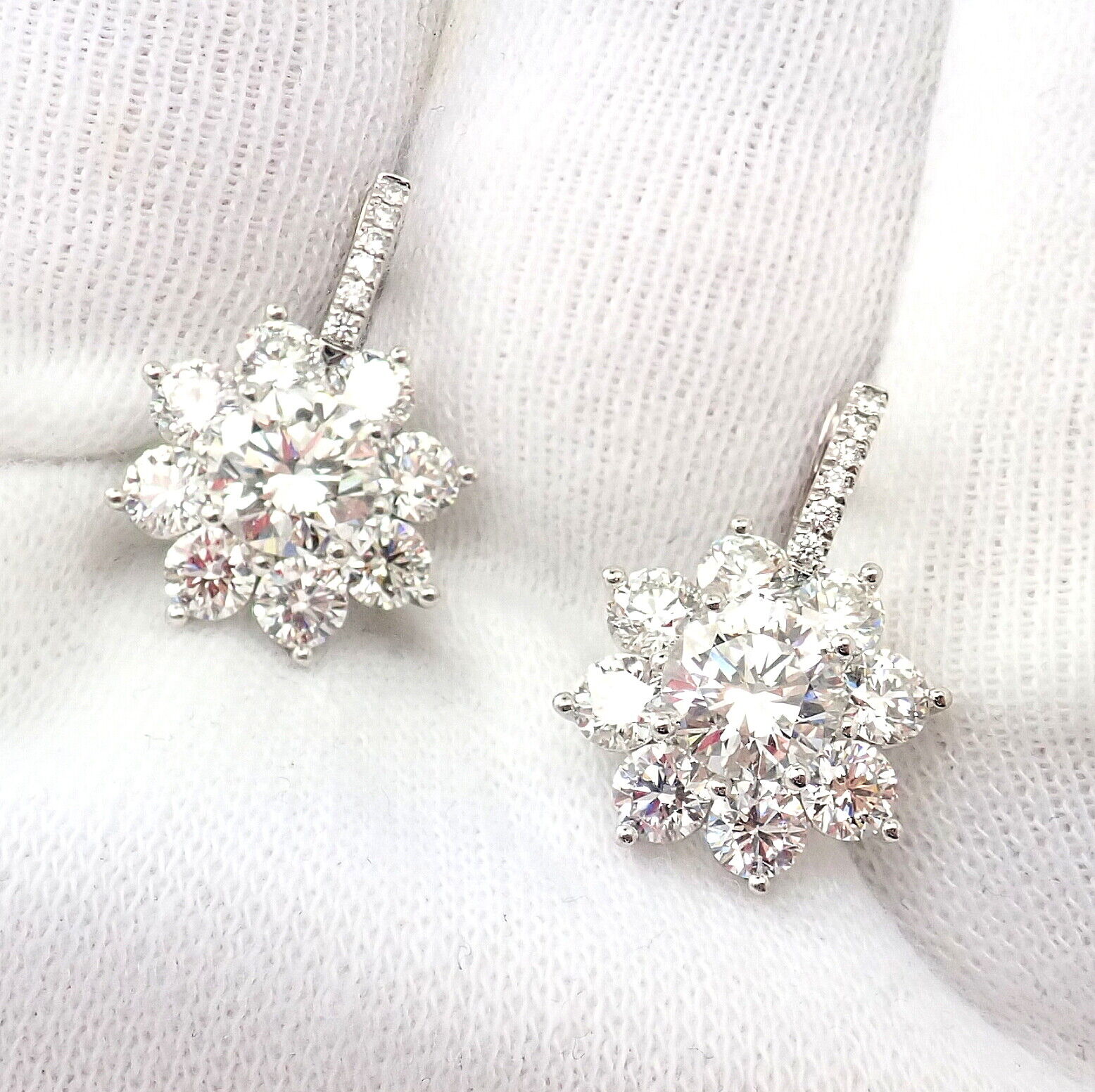 Authentic! T Foster & Co Platinum Flower 4.84ctw Diamond Stud Halo Earrings GIA | Fortrove