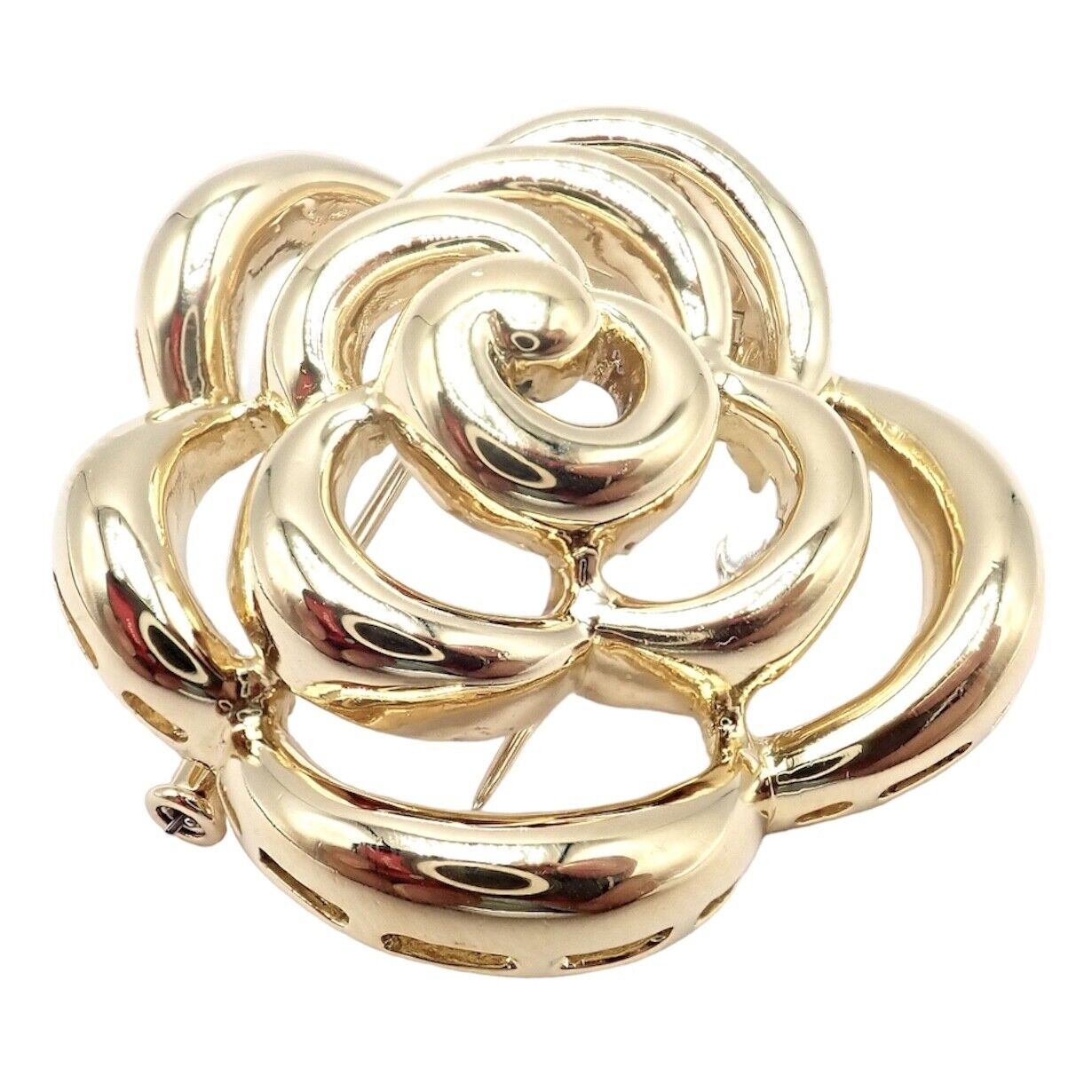 Authentic Van Cleef & Arpels 18k Yellow Gold Camellia Flower Pin Brooch 1998 | Fortrove