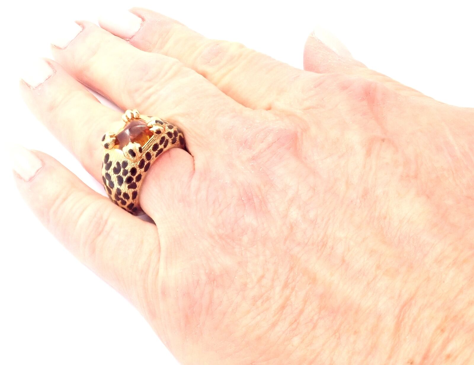 Rare! Authentic Christian Dior Leopard 18k Yellow Gold Citrine Enamel Ring Cert | Fortrove