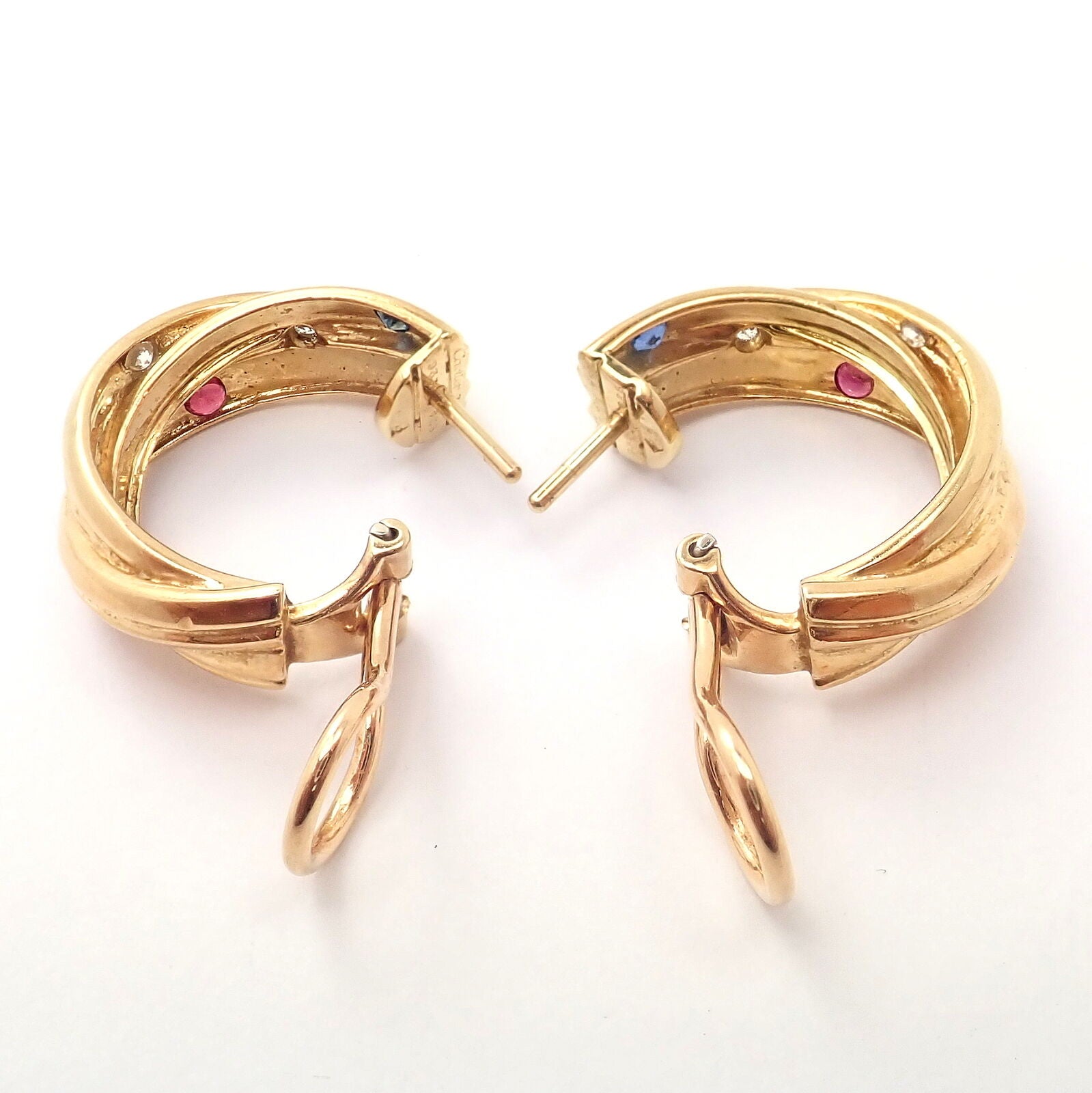 Cartier Jewelry & Watches:Fine Jewelry:Earrings Authentic Cartier 18k Yellow Gold Diamond Ruby Sapphire Constellation Earrings