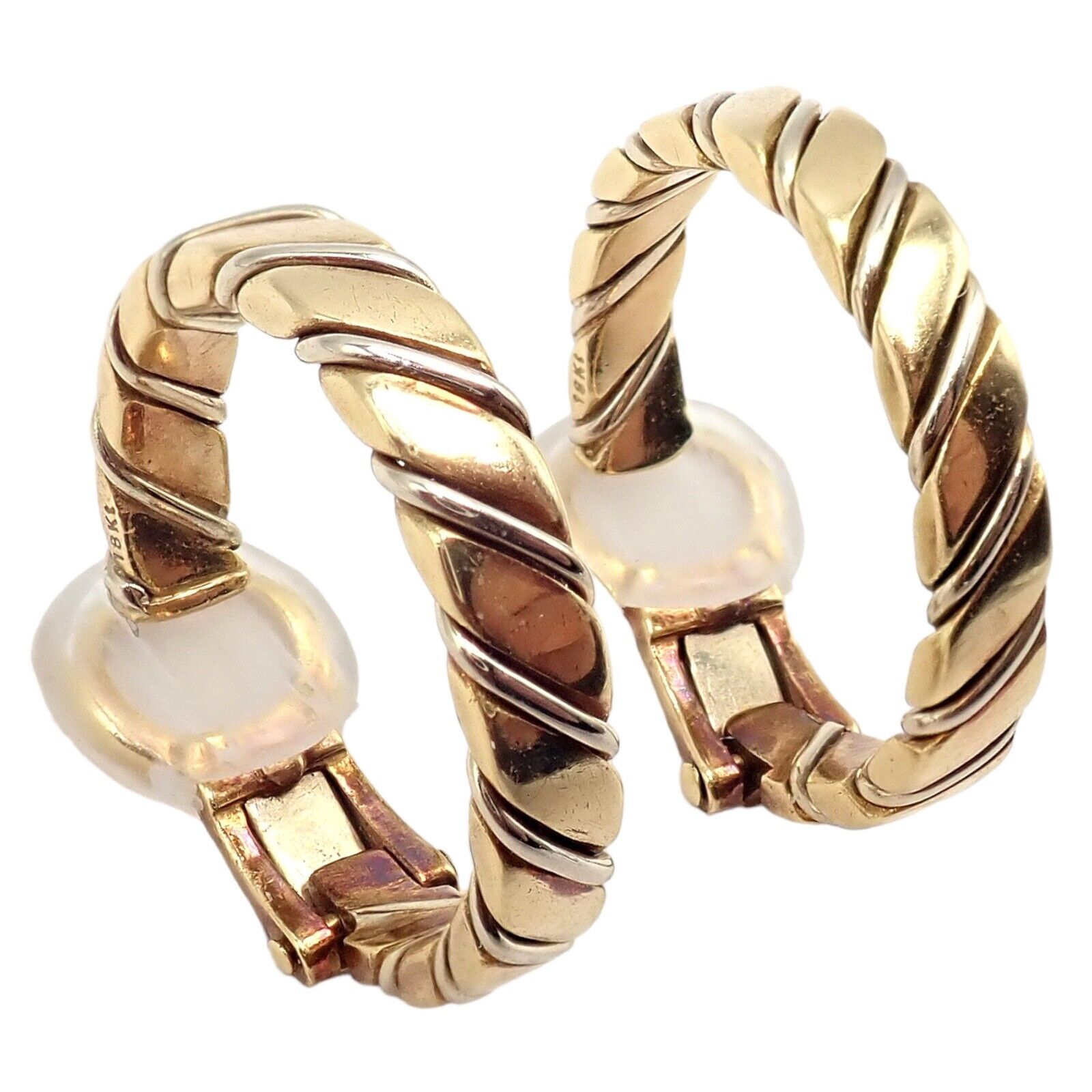 Rare! Authentic Pomellato 18k Yellow + White Gold Hoop Earrings | Fortrove