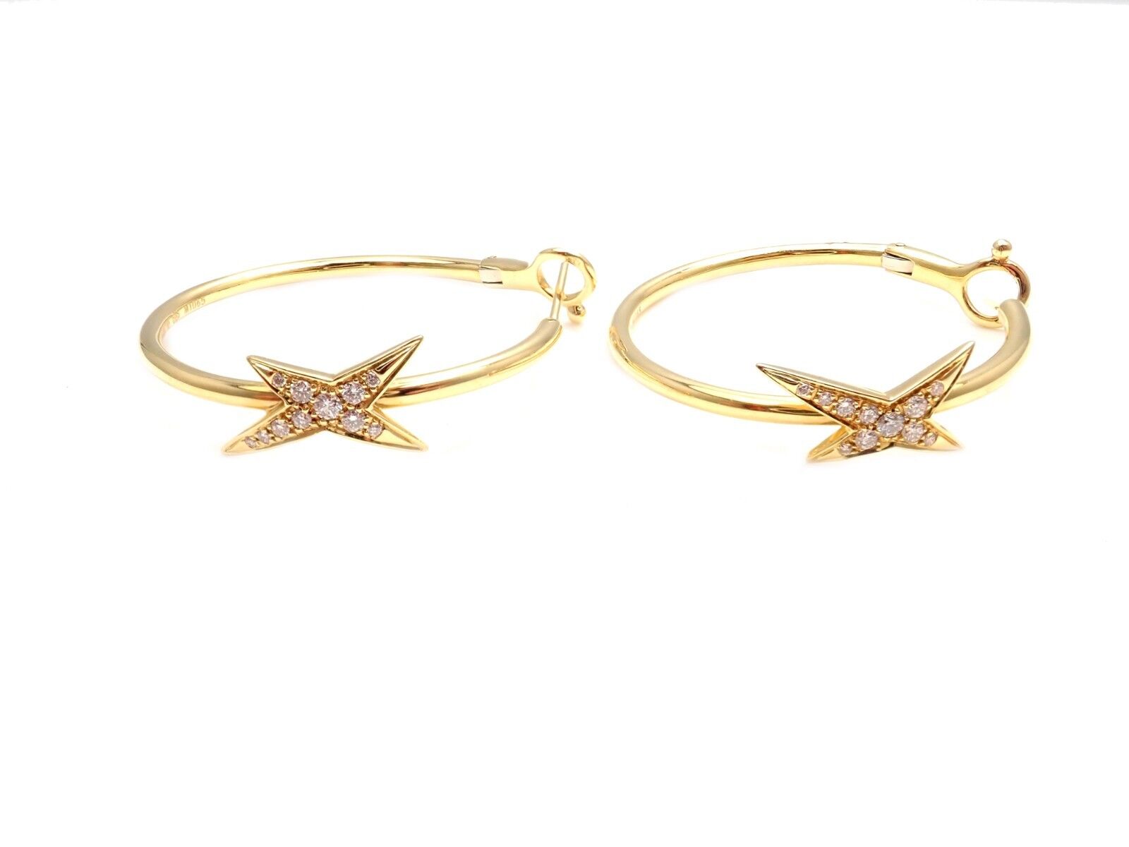 Rare! Mauboussin 18k Yellow Gold Diamond Celestial Star Etoile Hoop Earrings | Fortrove
