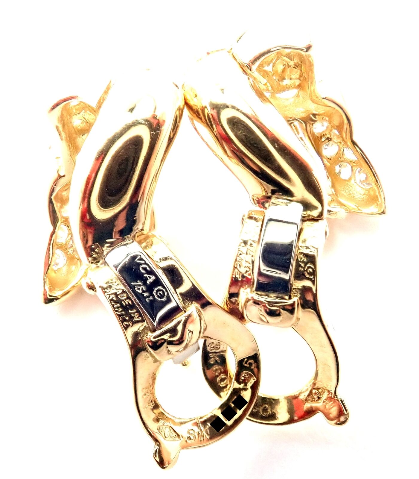 Rare! Authentic Van Cleef & Arpels 18k Yellow Gold Diamond Bow Earrings Paper | Fortrove