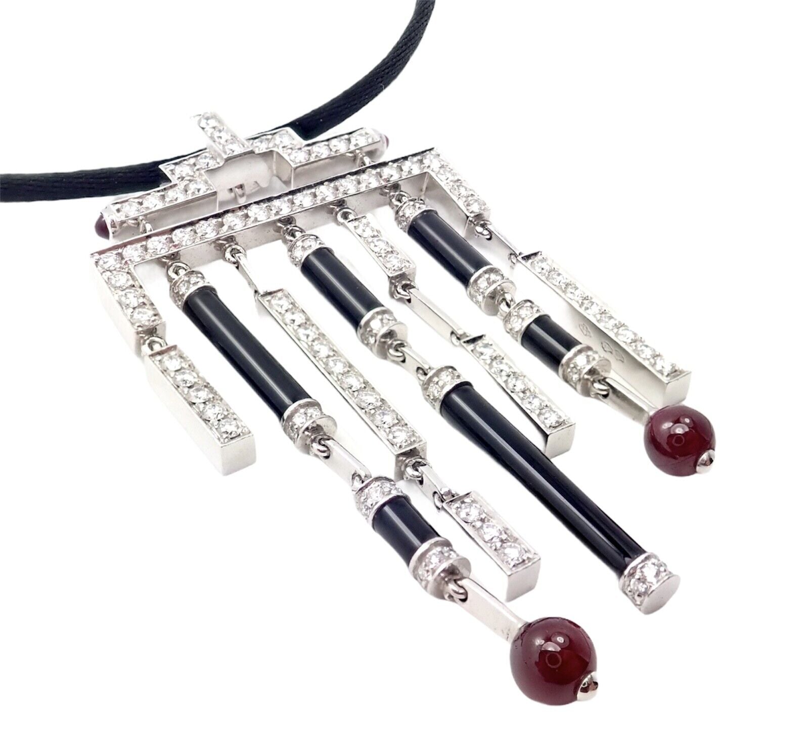 Cartier Le Baiser Du Dragon 18k White Gold Onyx Ruby Diamond Necklace w/ Paper | Fortrove
