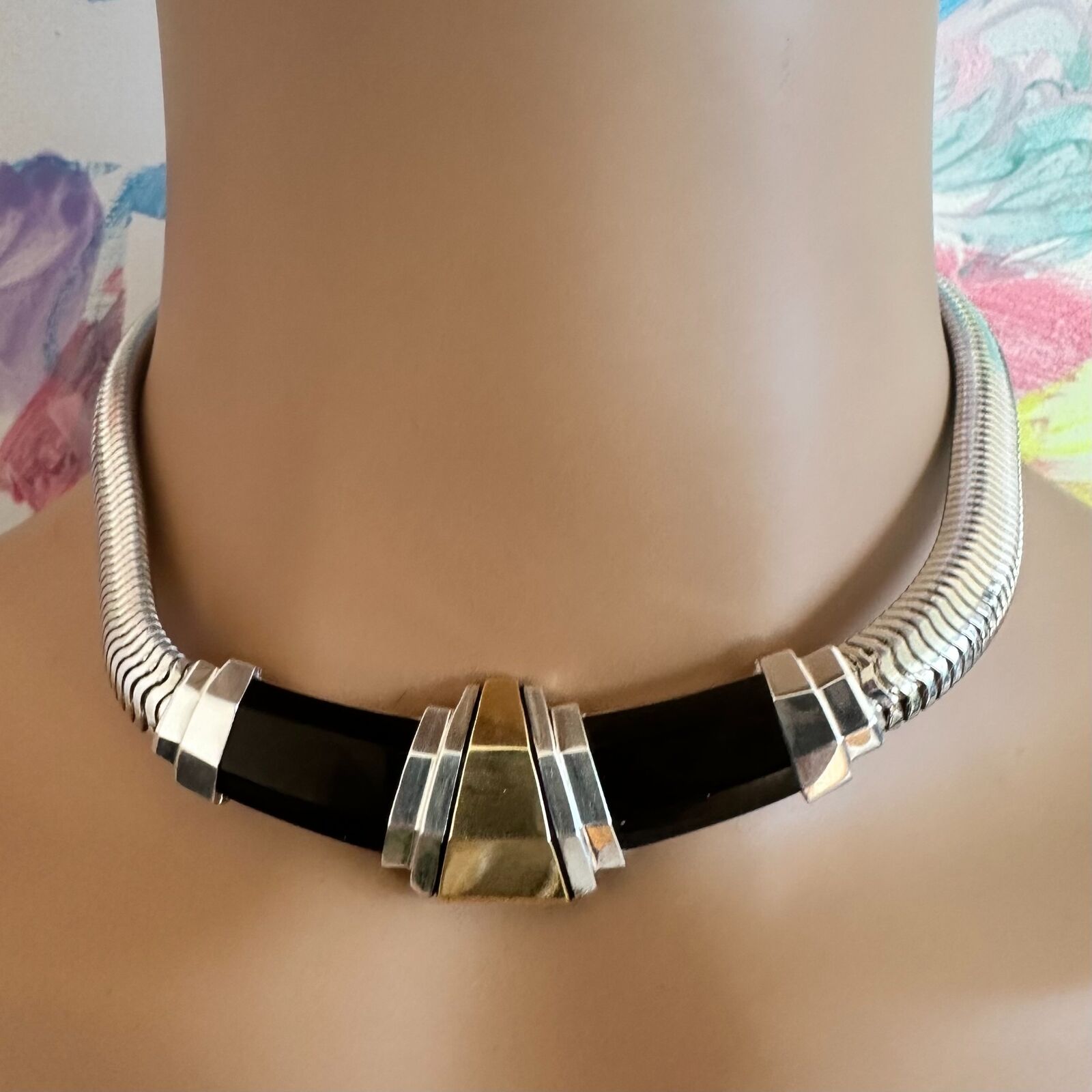 Authentic! Vintage Cartier 18k Yellow Gold + Silver Art Deco Onyx Necklace | Fortrove