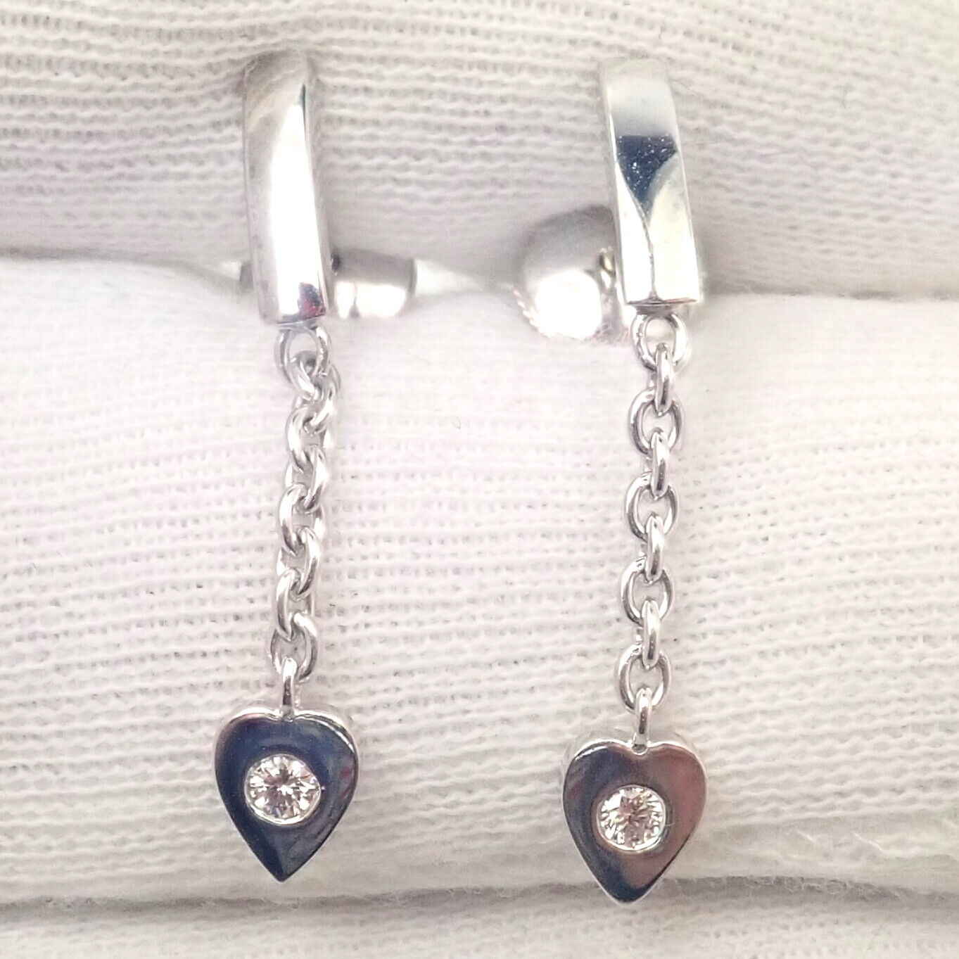 Authentic! Cartier 18k White Gold Diamond Mon Amour Dangle Heart Earrings | Fortrove