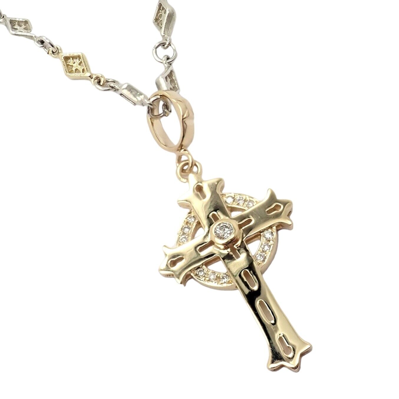 Authentic! Loree Rodkin 18k Yellow Gold + Silver Cross Diamond Necklace | Fortrove