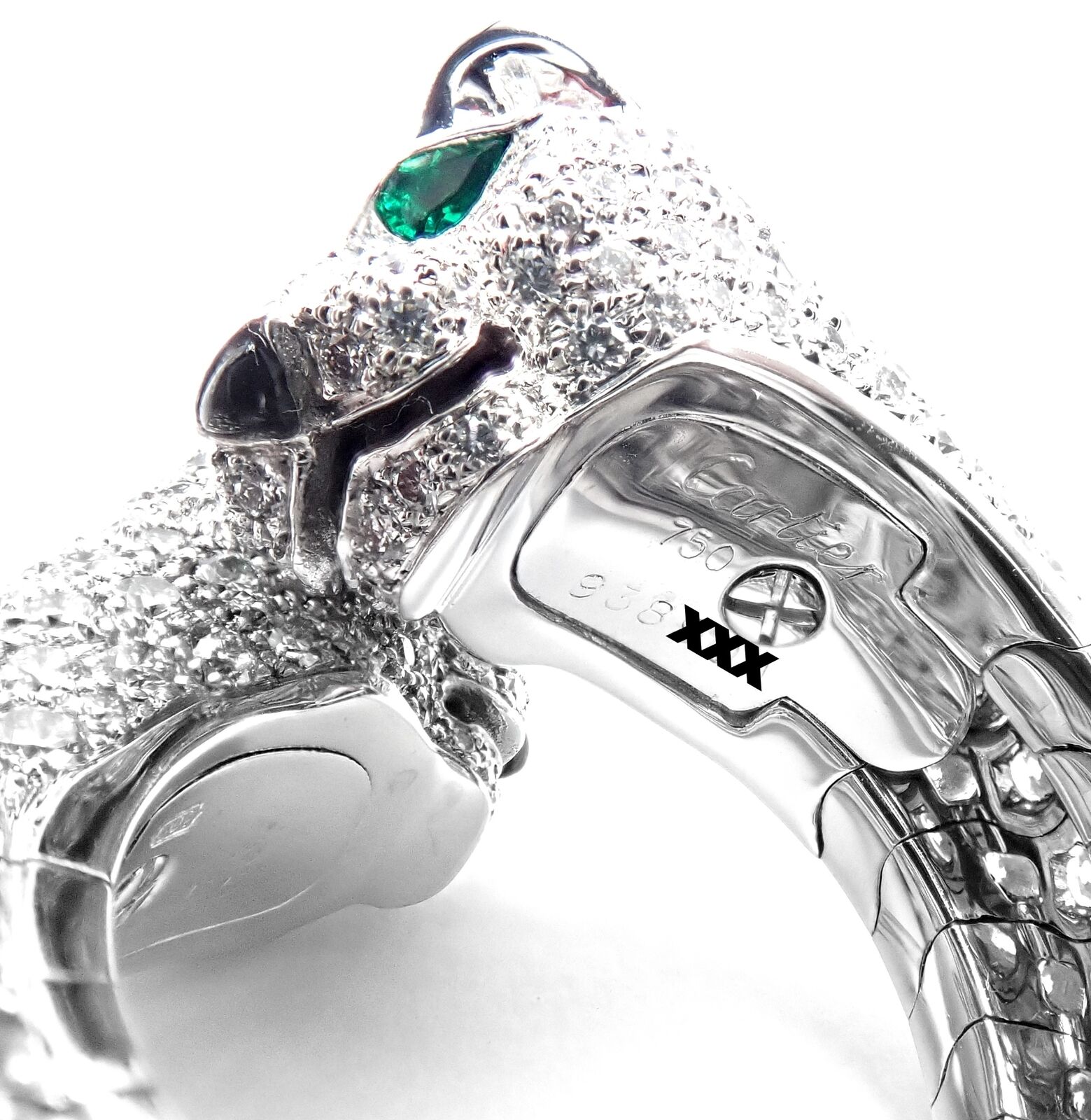 Authentic! Cartier Double Panther Panthere Lakarda 18k Gold Diamond Emerald Ring | Fortrove