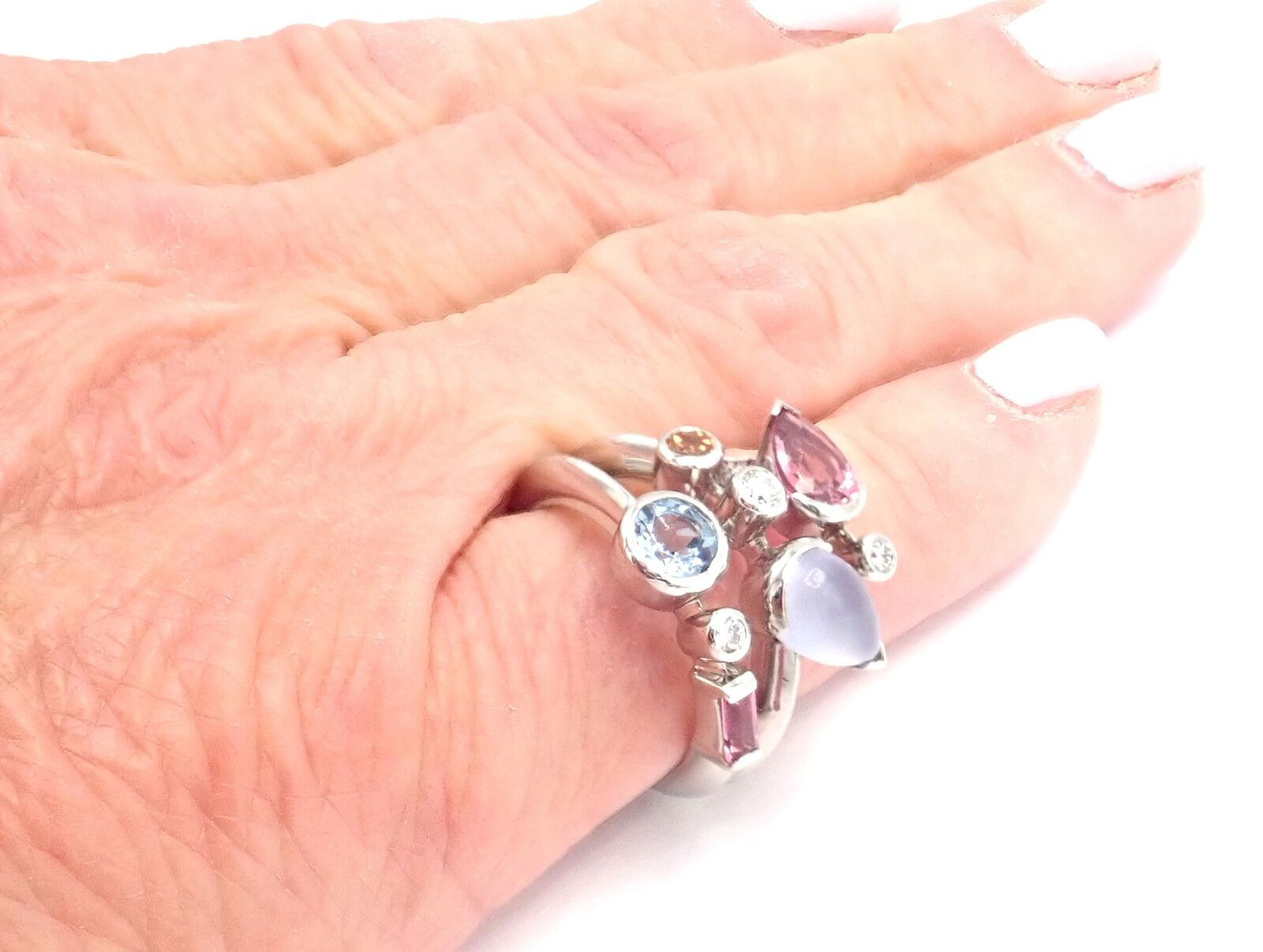 Authentic! Cartier Meli Melo Platinum Chalcedony Tourmaline Garnet Diamond Ring | Fortrove